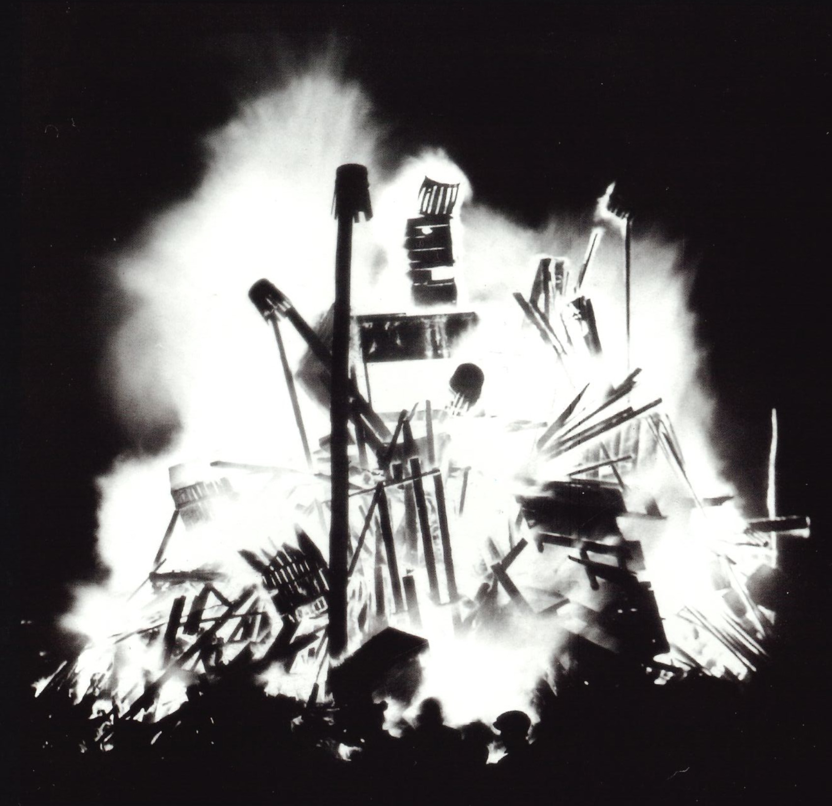 black and white photo of a bonfire by Penn State Archives