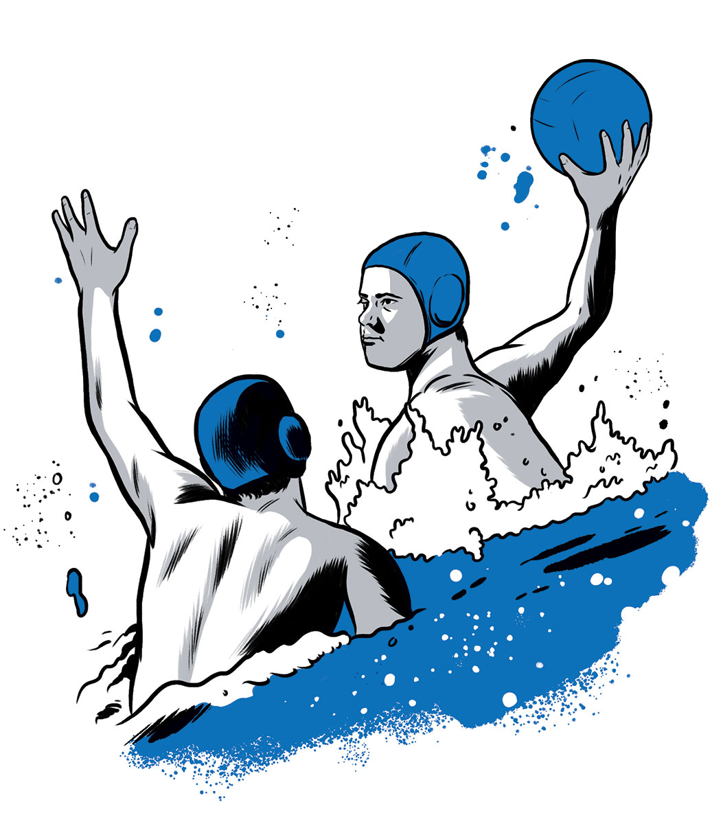 illustration of men playing water polo by Joel Kimmel