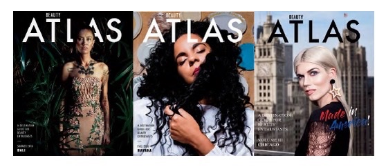 side by side covers of three issues of Beauty Atlas, courtesy