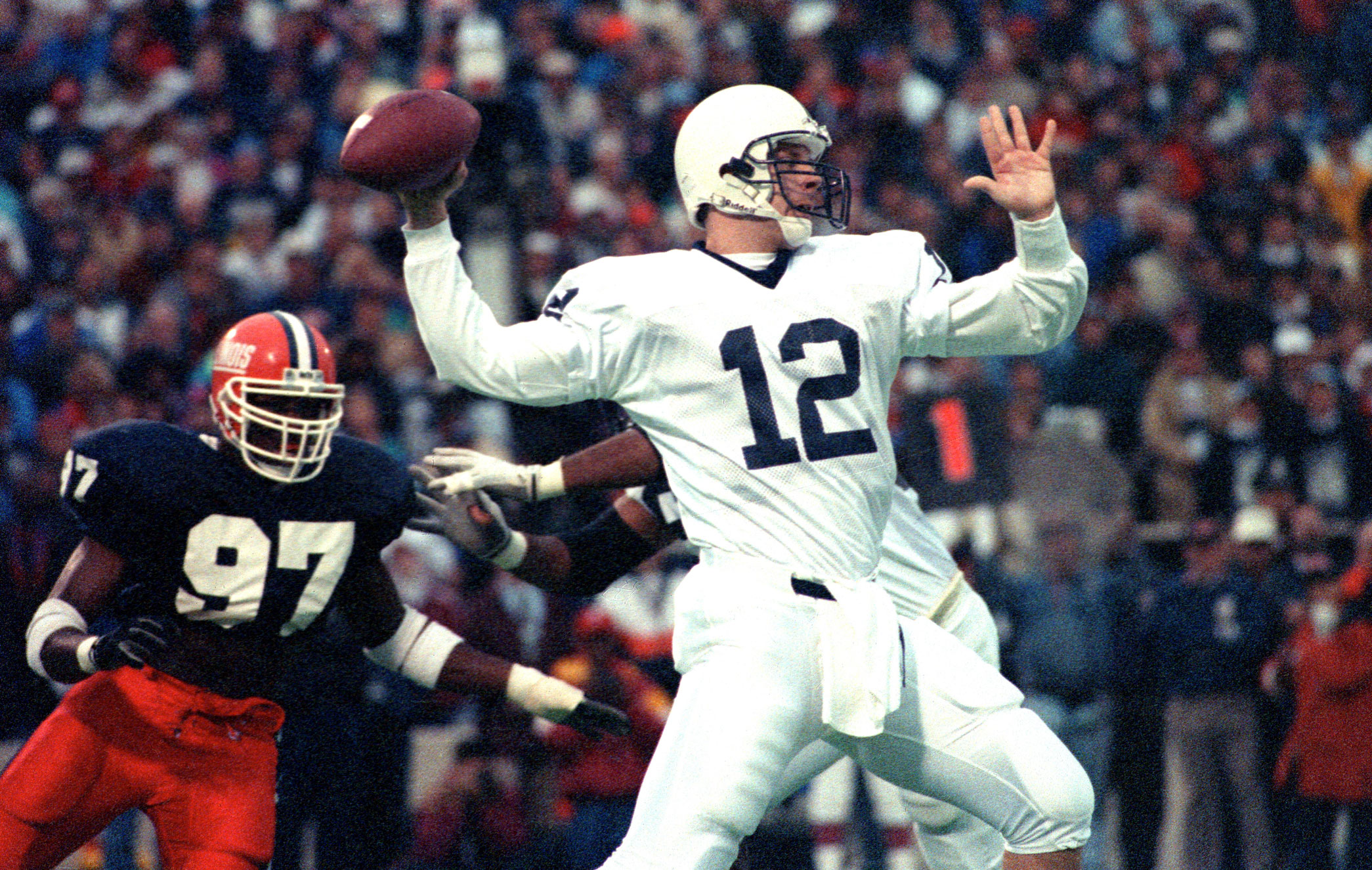 Kerry Collins about to throw the ball, photo by Steve Manuel '84 Lib, '92 MA Com