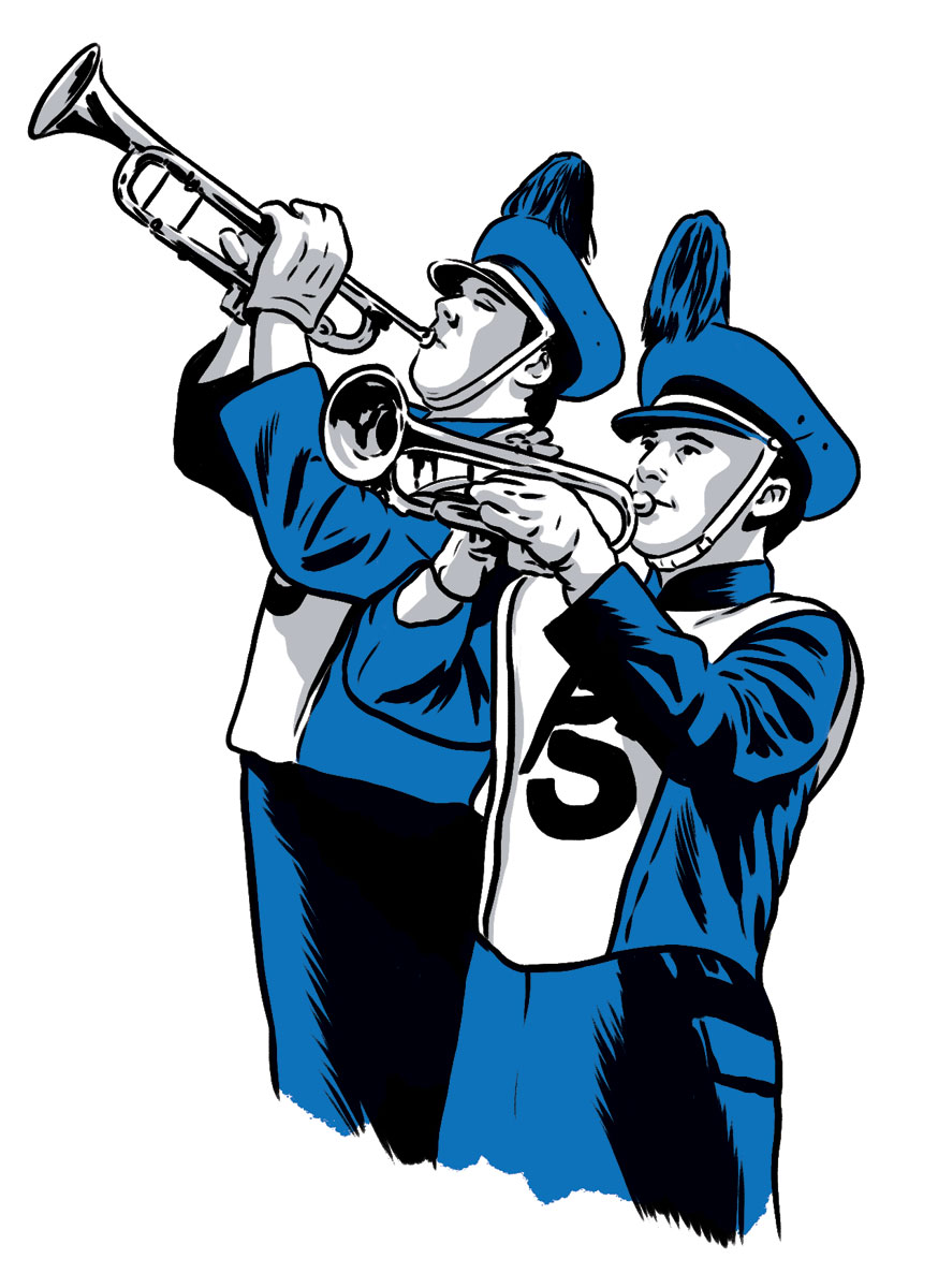 illustration of the Blue Band trumpet players by Joel Kimmel