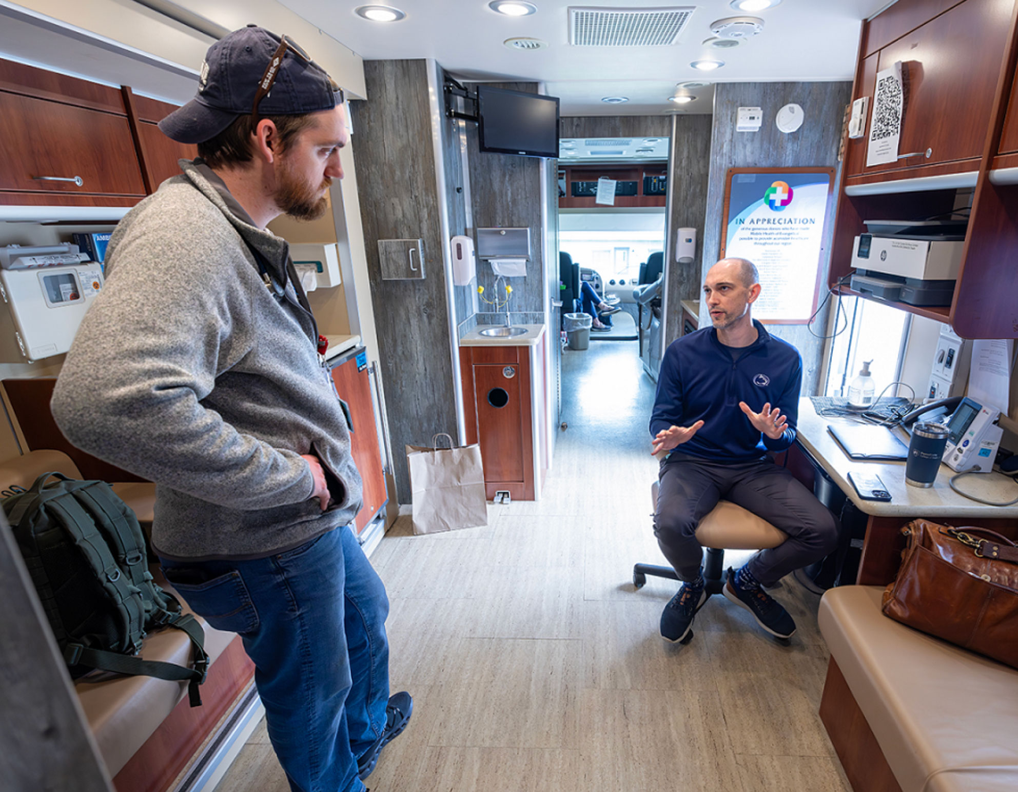 McShane and Barnett inside the LION Mobile, photo by Penn State College of Medicine