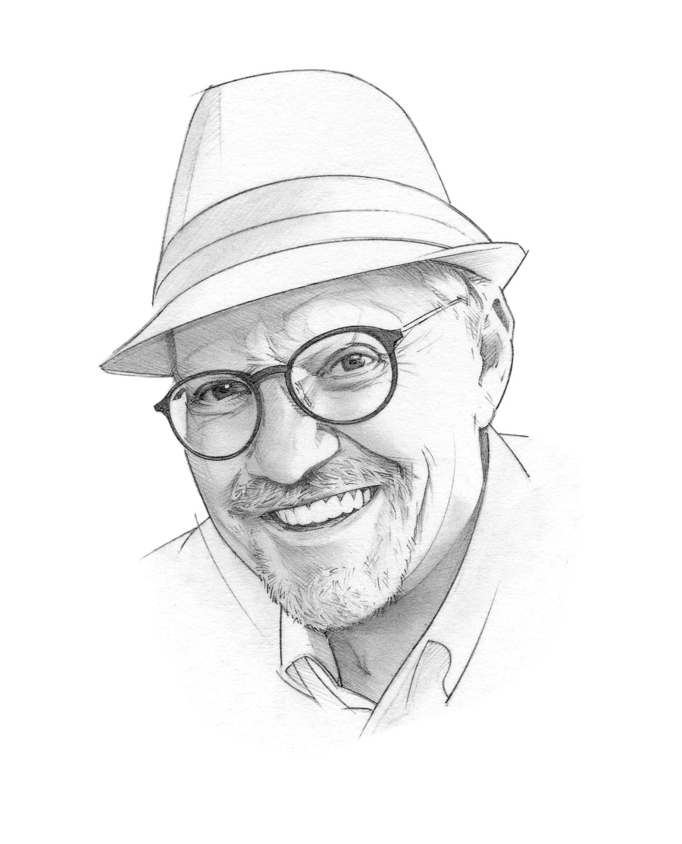 head shot pencil illustration of Sharbaugh by Randy Glass
