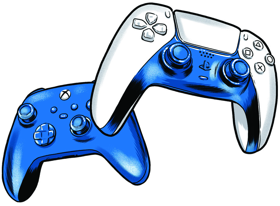 illustration of video game controllers by Joel Kimmel