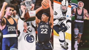 collage of five photos of Penn State winter sports by Penn State Athletics