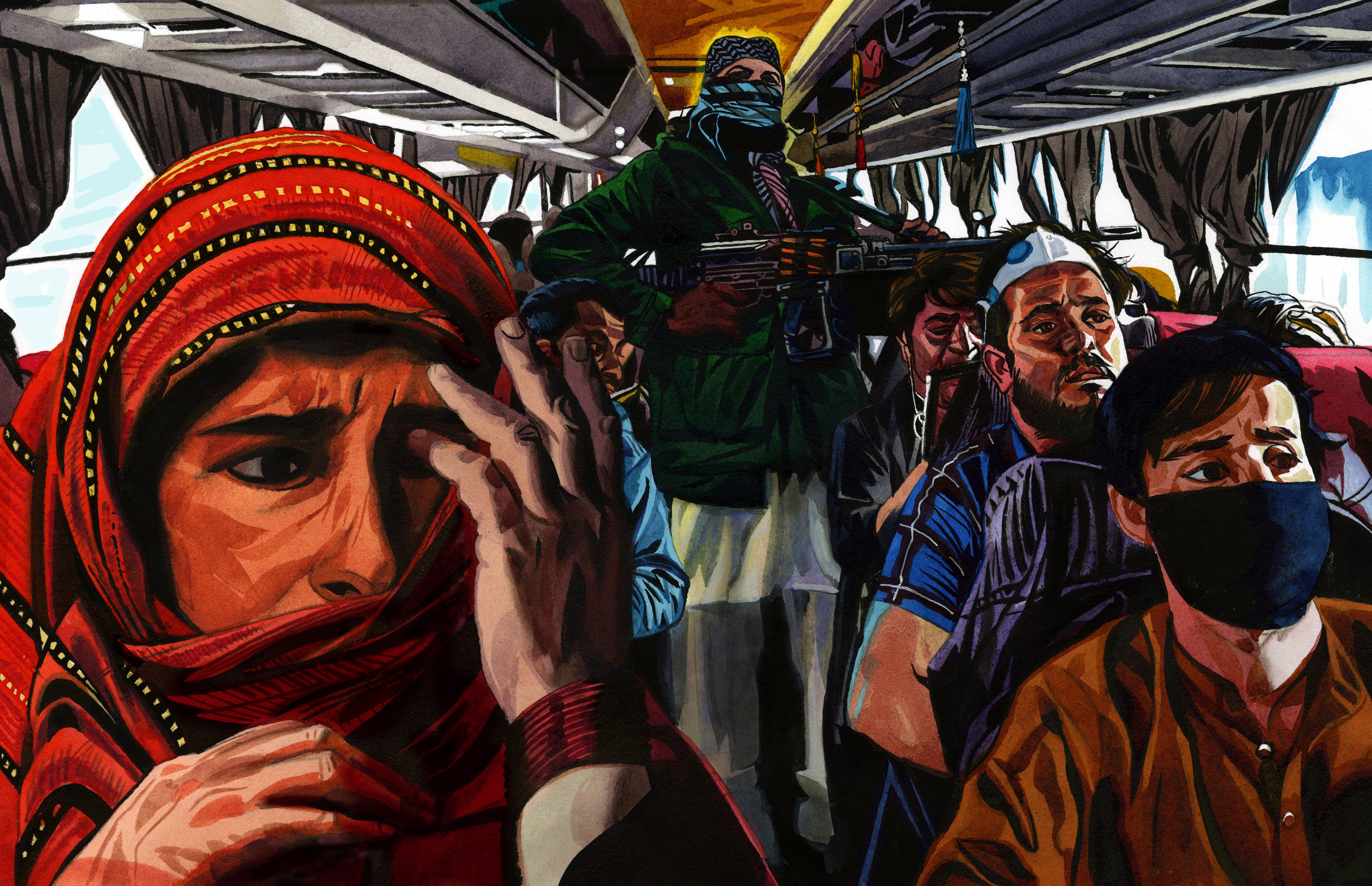 Bus in Afghanistan illustration