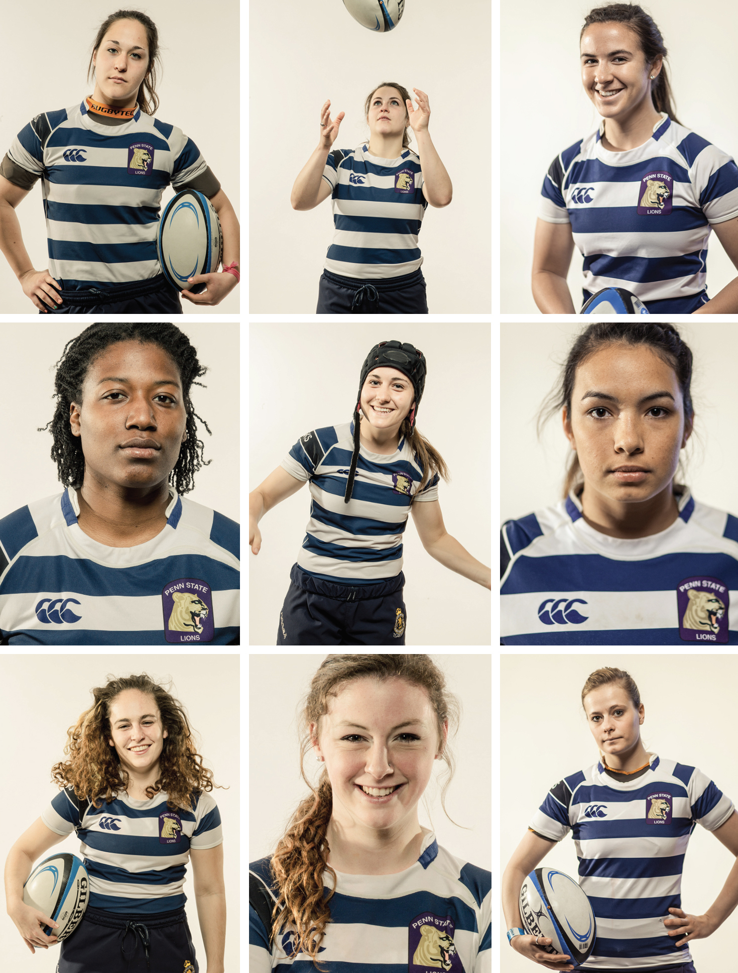 collage of portraits of PSU women's rugby players
