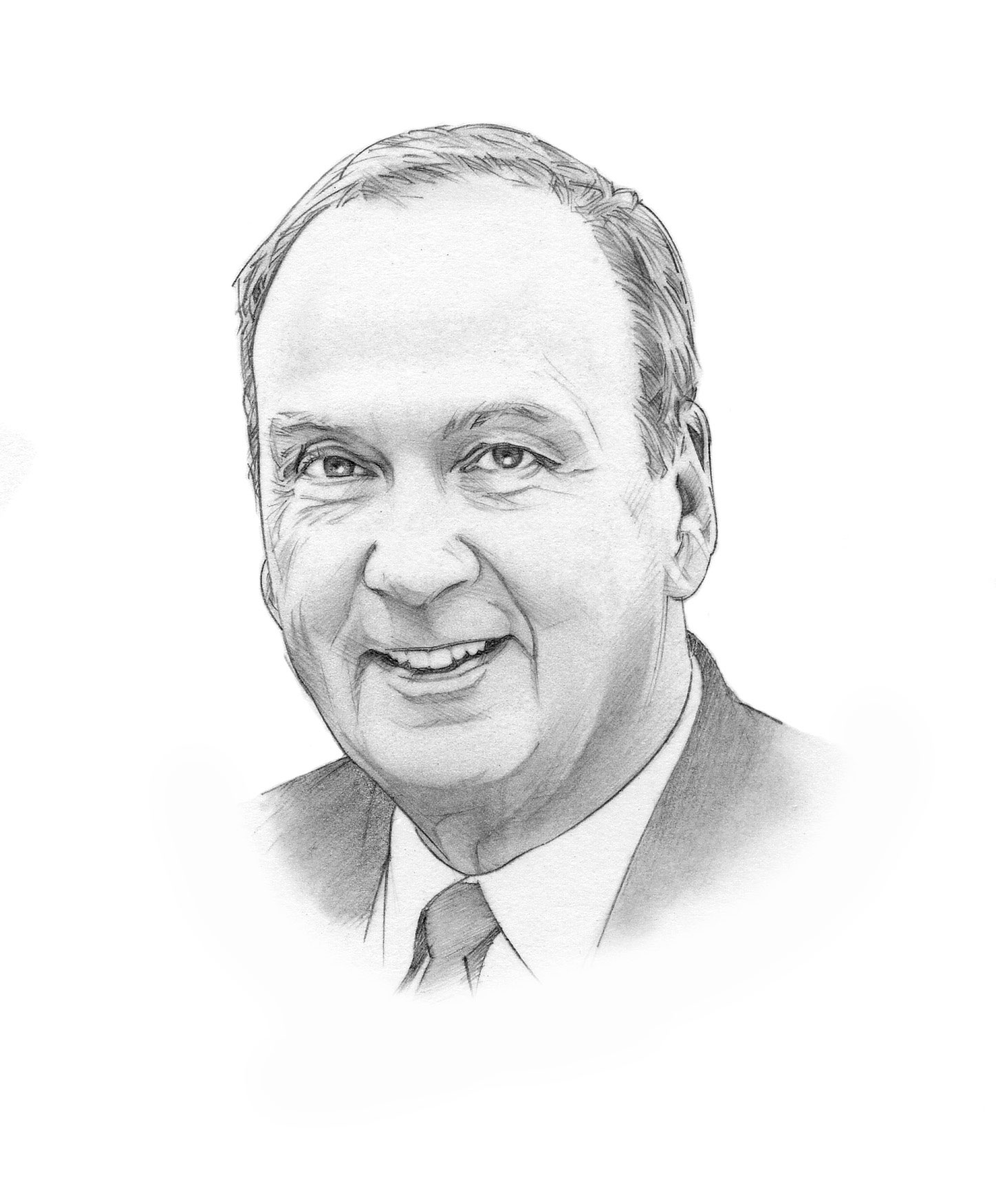 head shot pencil illustration of Michael Farrell by Randy Glass