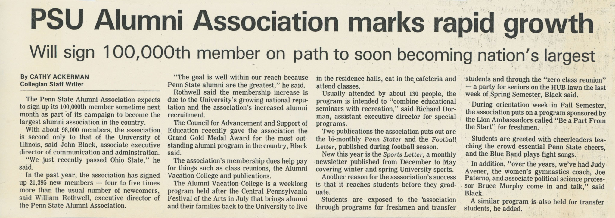 newspaper clipping of PSAA hitting 100,000 members mark, by PSAA