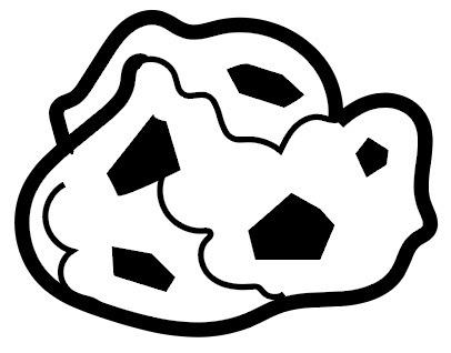 black and white icon of cookie dough pieces
