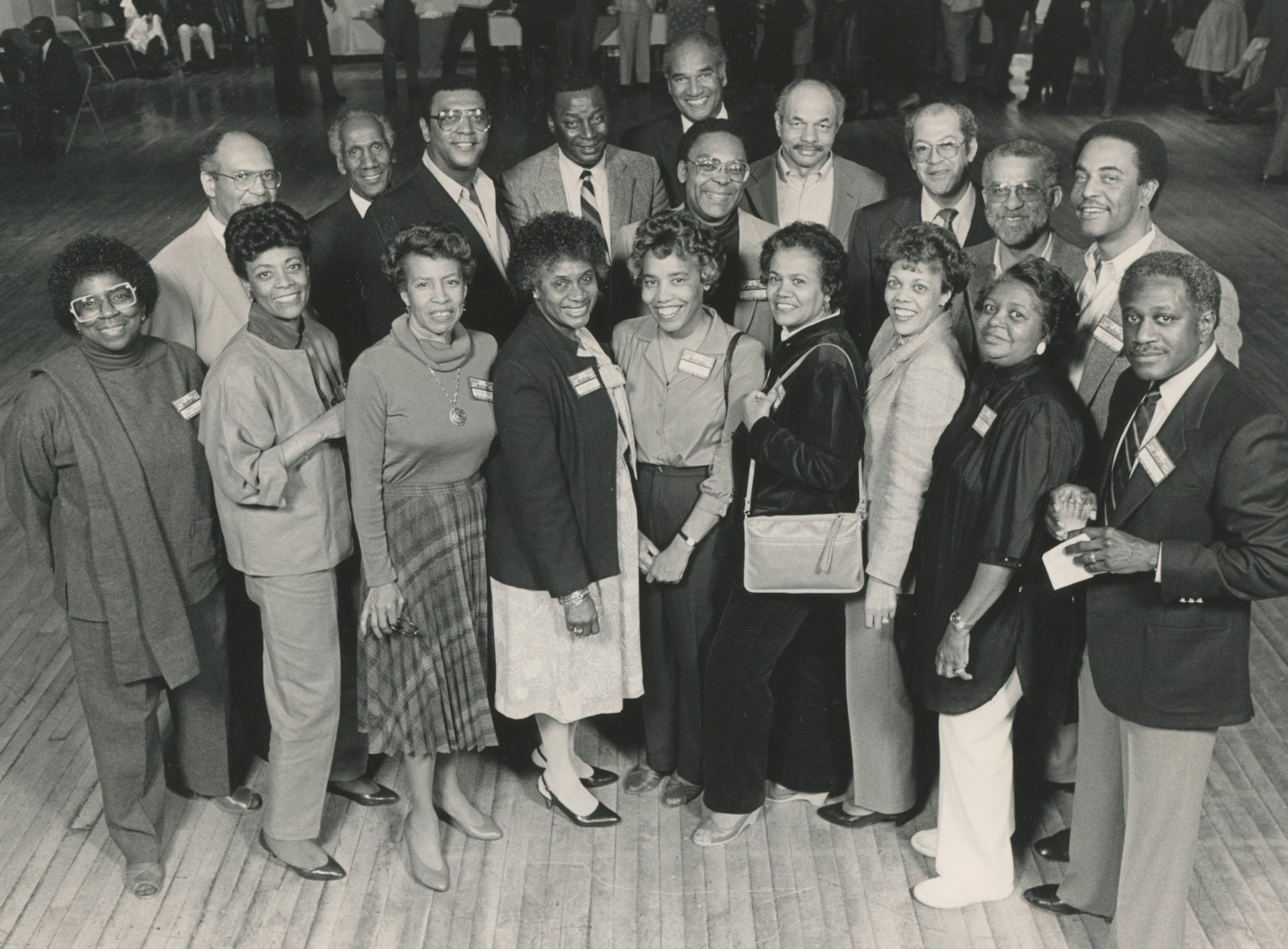 black and white photo of attendees of the first Black Alumni Reunion in 1985, by PSAA