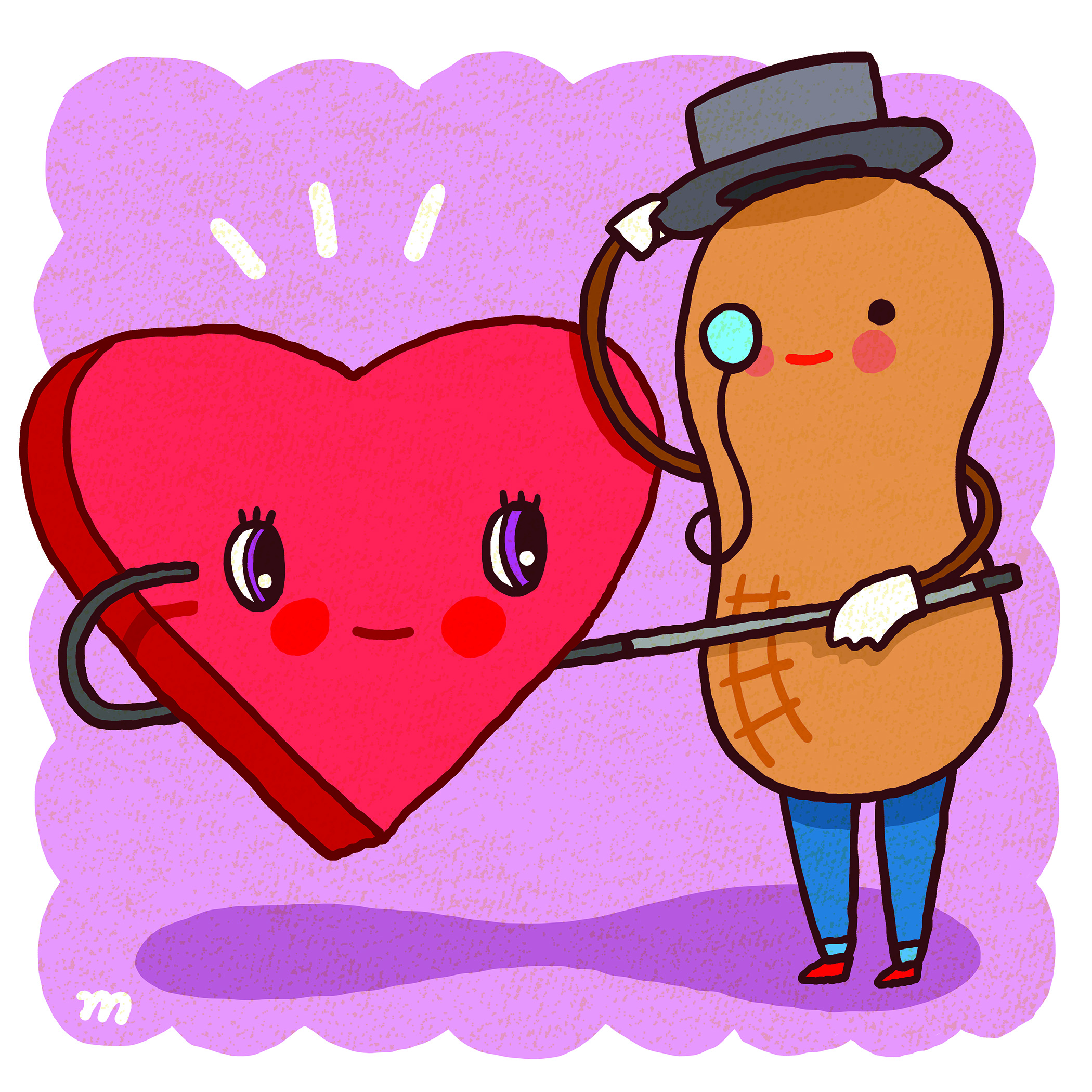 illustration of a peanut and a heart by Aaron Meshon