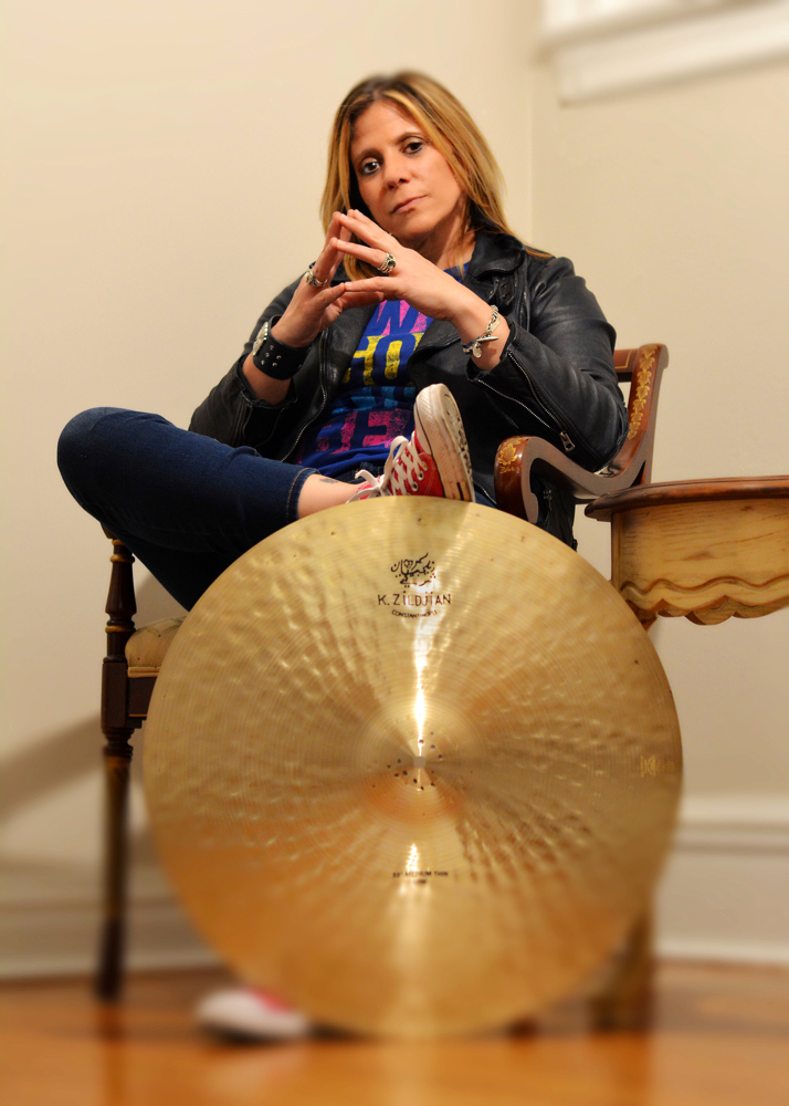 Dena Tauriello with large cymbal courtesy Tauriello