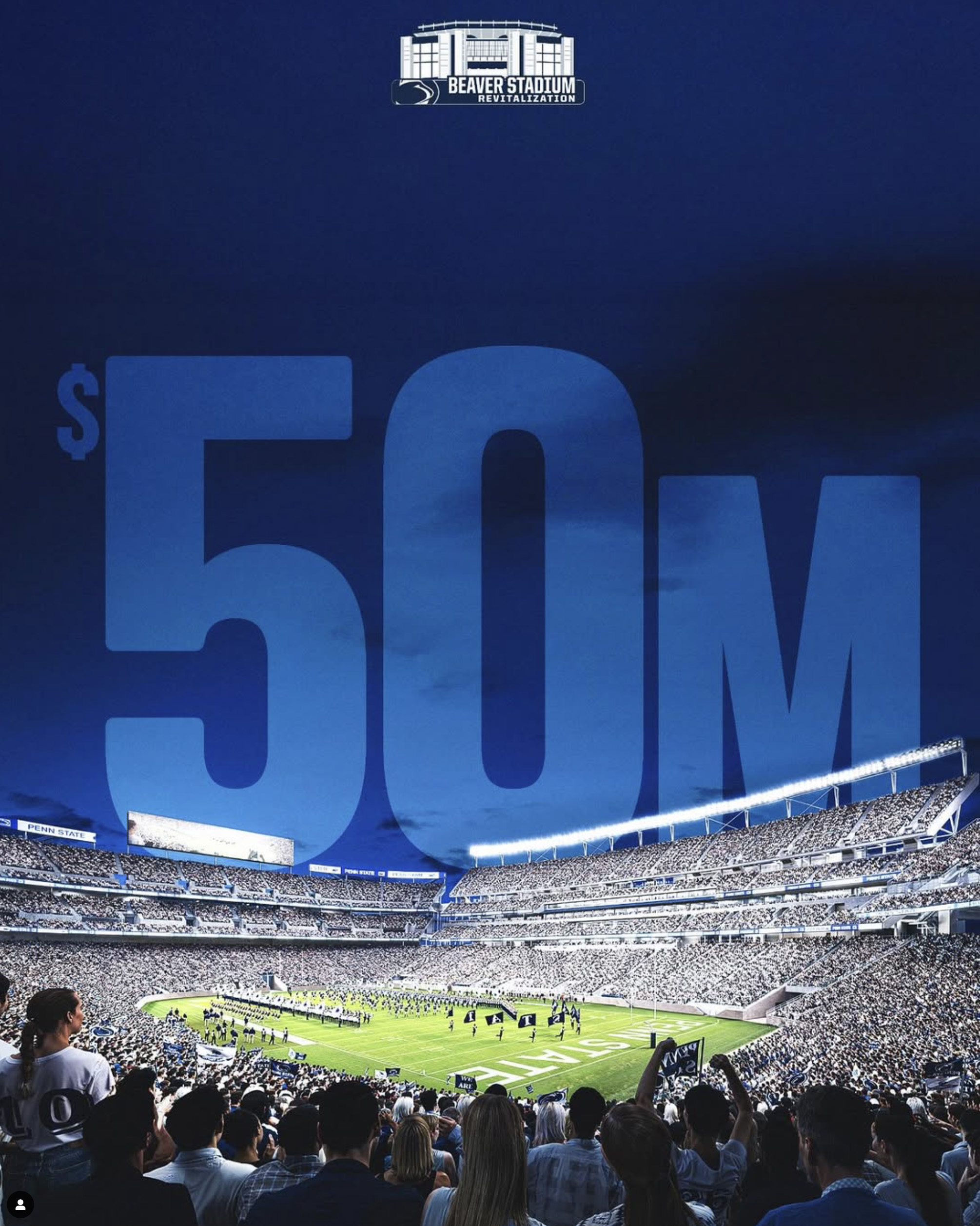 photo of Beaver Stadium with Beaver Stadium Revitalization logo and 50M graphic