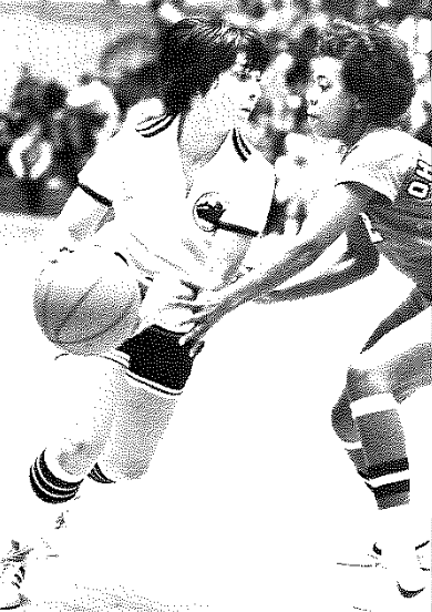 black and white photo of Bednarek on the court by Penn Stater Archives