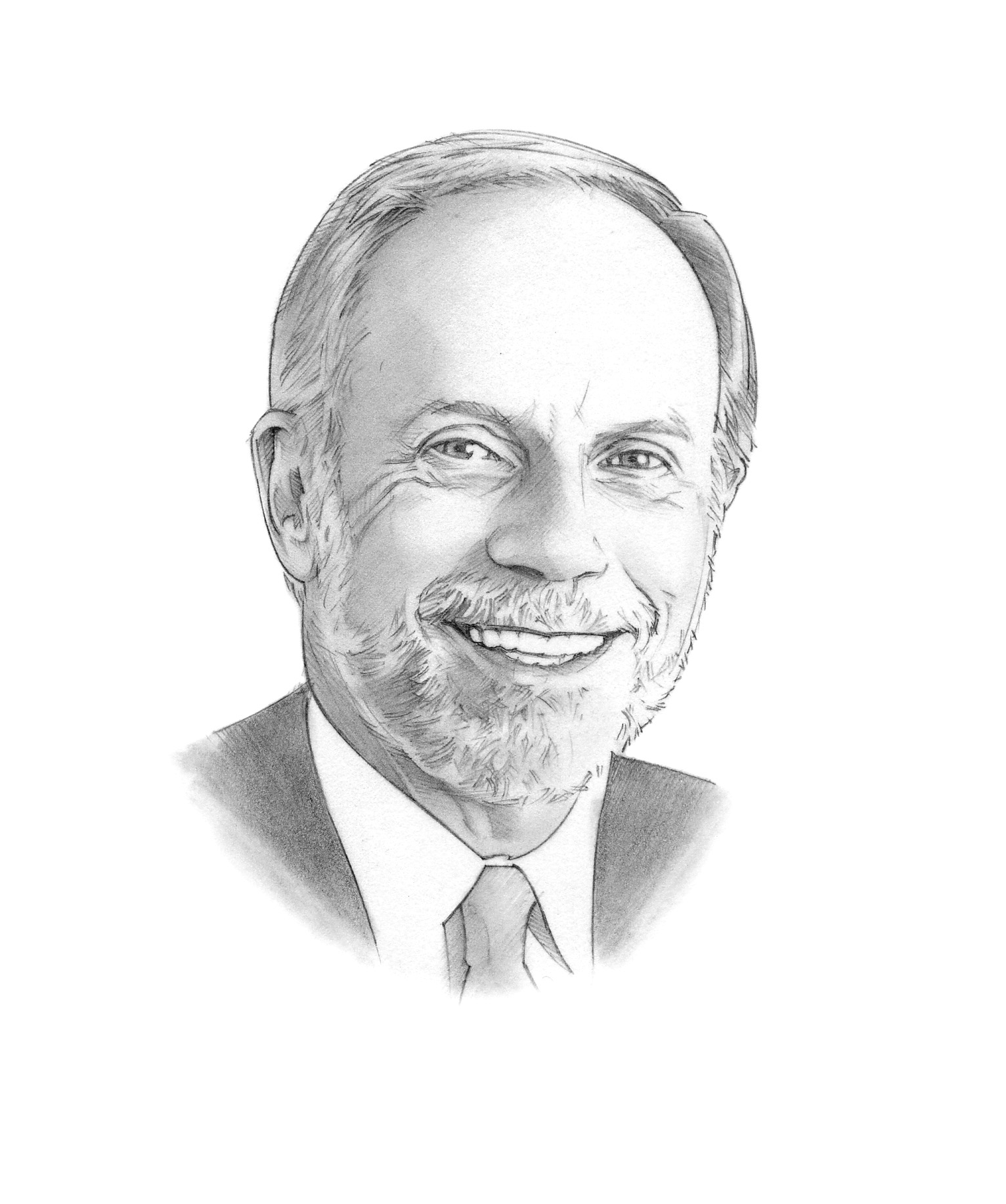 head shot pencil illustration of Bierbauer by Randy Glass