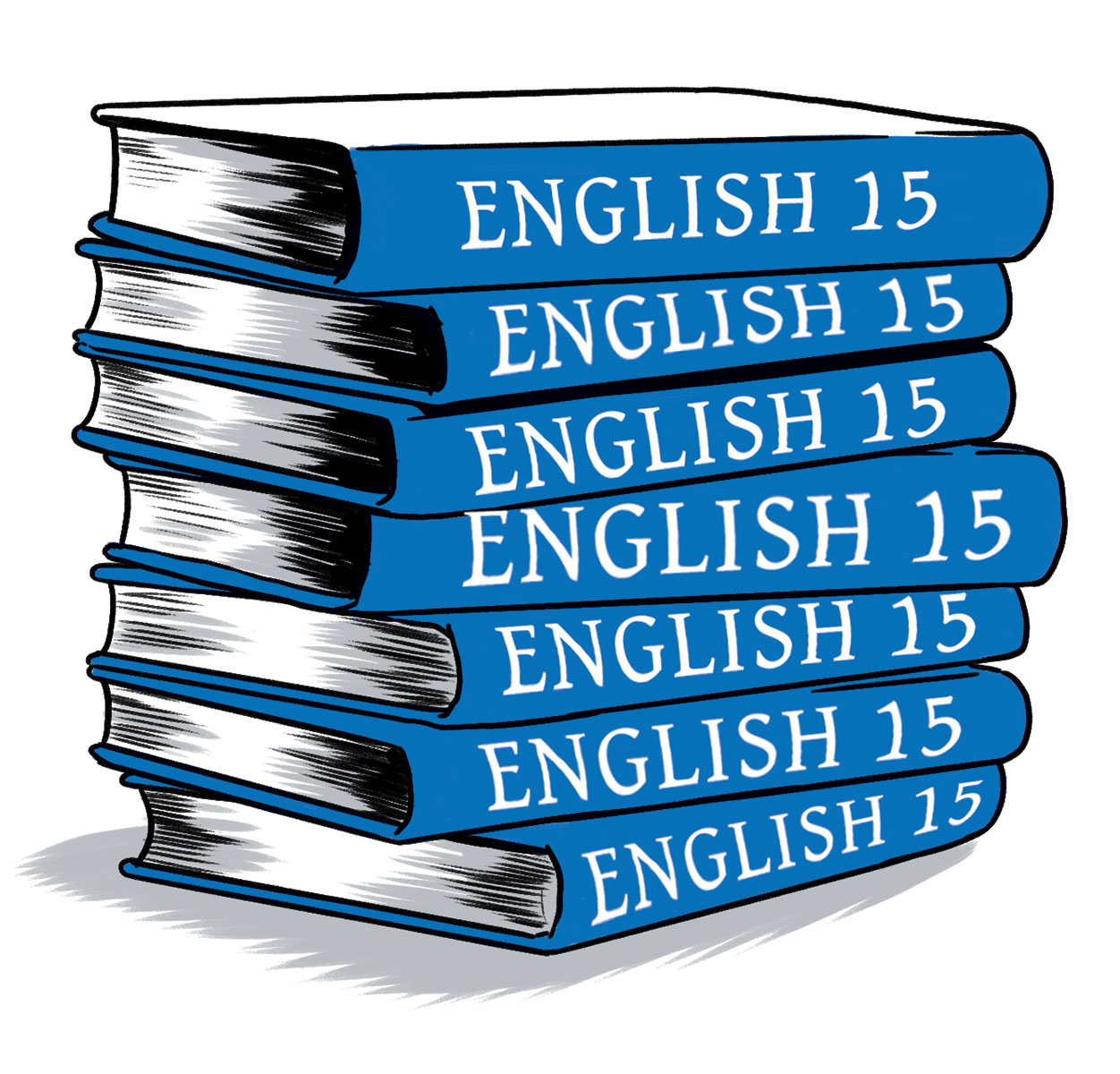 illustration of a stack of English 15 books by Joel Kimmel