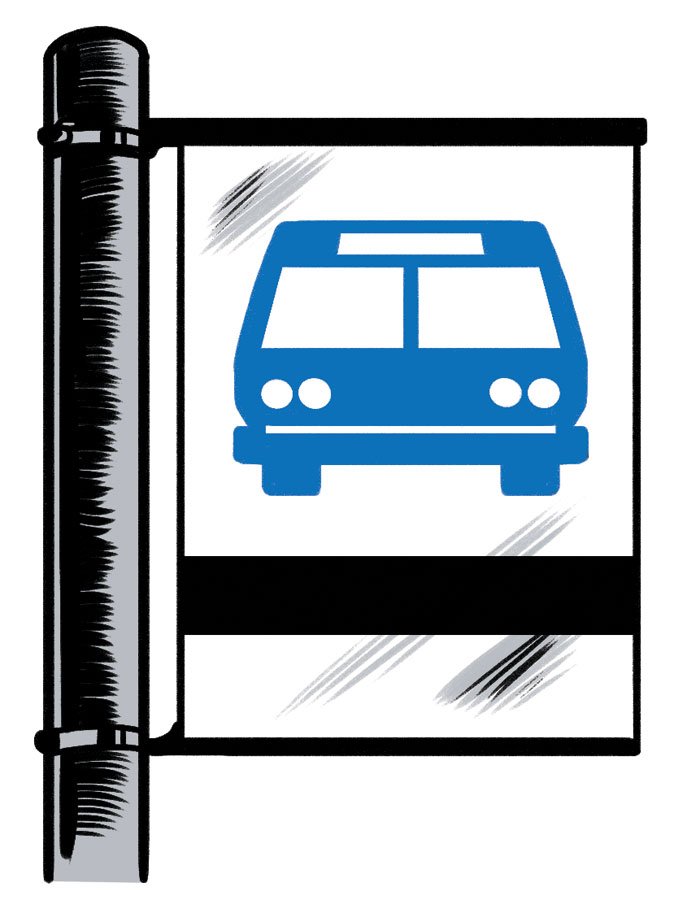 illustration of a bus stop sign by Joel Kimmel