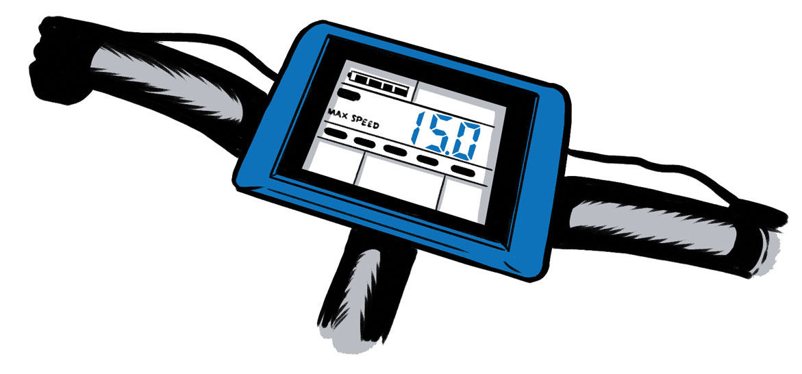 illustration of an e-bike monitor by Joel Kimmel