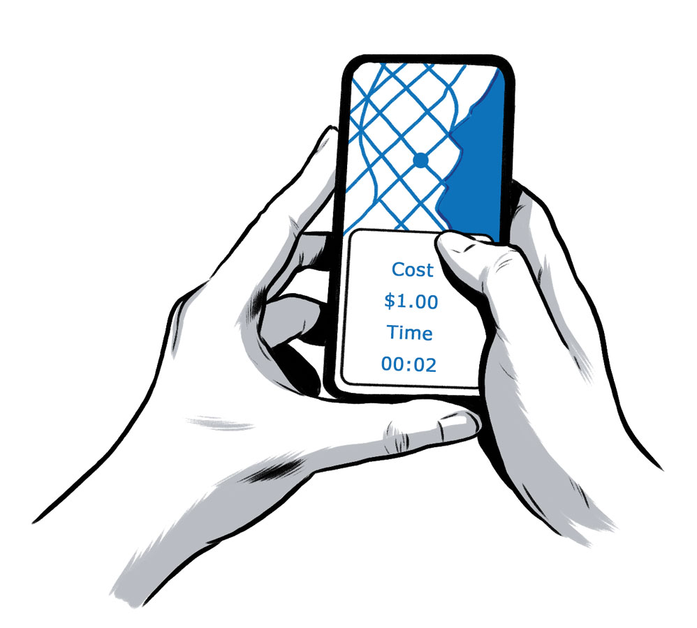 illustration of a person's hands holding a cell phone by Joel Kimmel