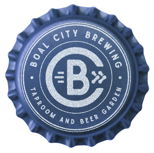 blue and white Boal City Brewing Co. bottle cap