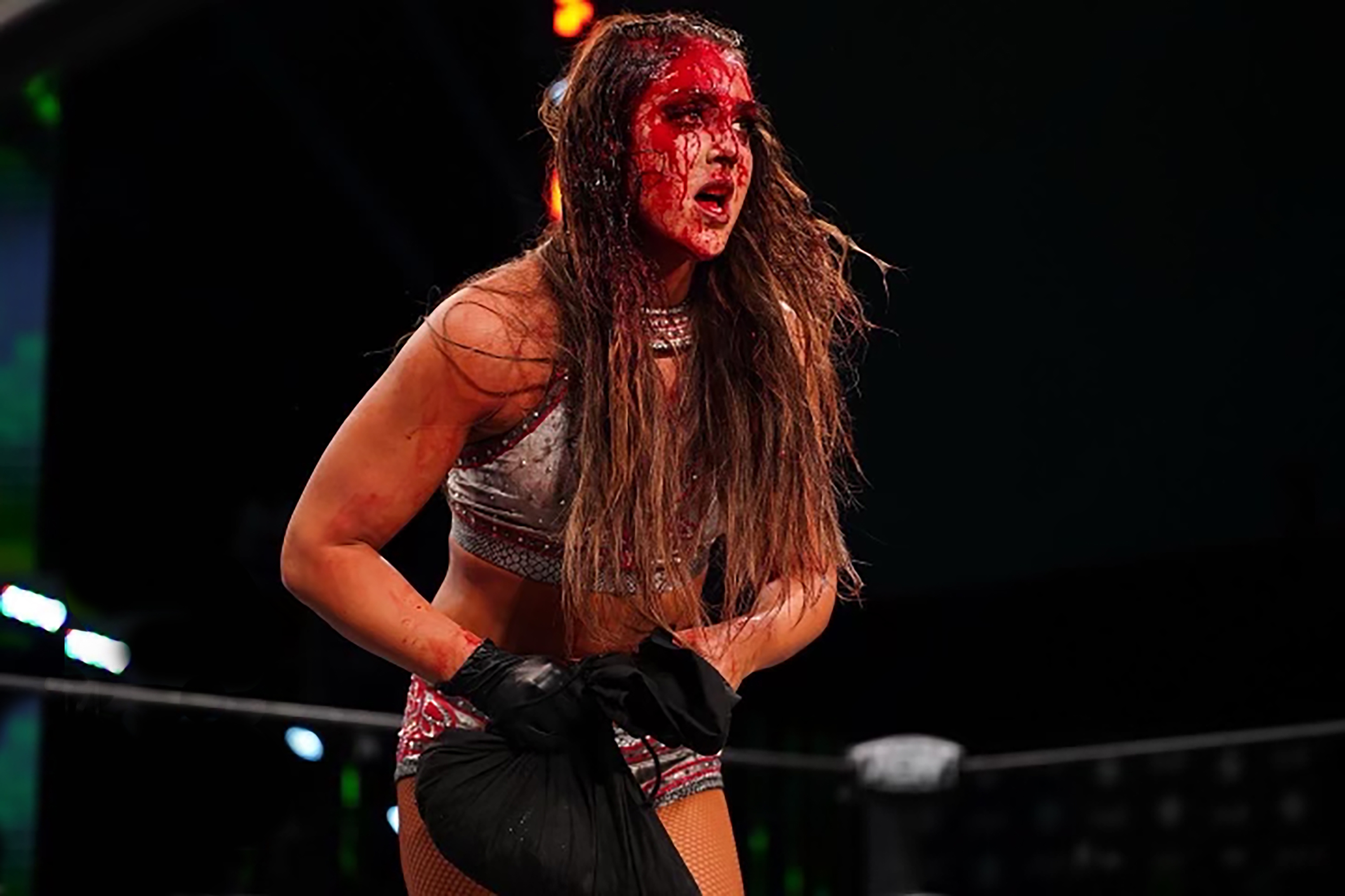 Britt Baker bloodied from her 2021 match with Thunder Rosa, courtesy