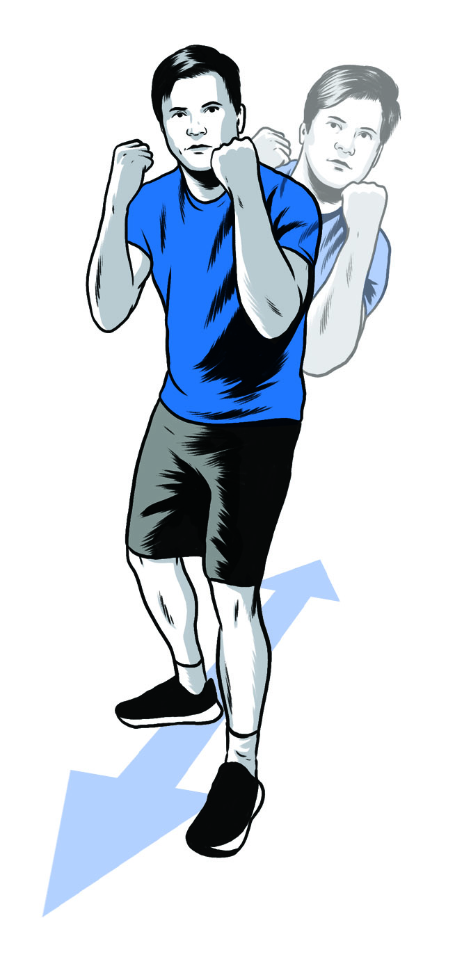 illustration of a boxer moving side to side with hands up by Joel Kimmel