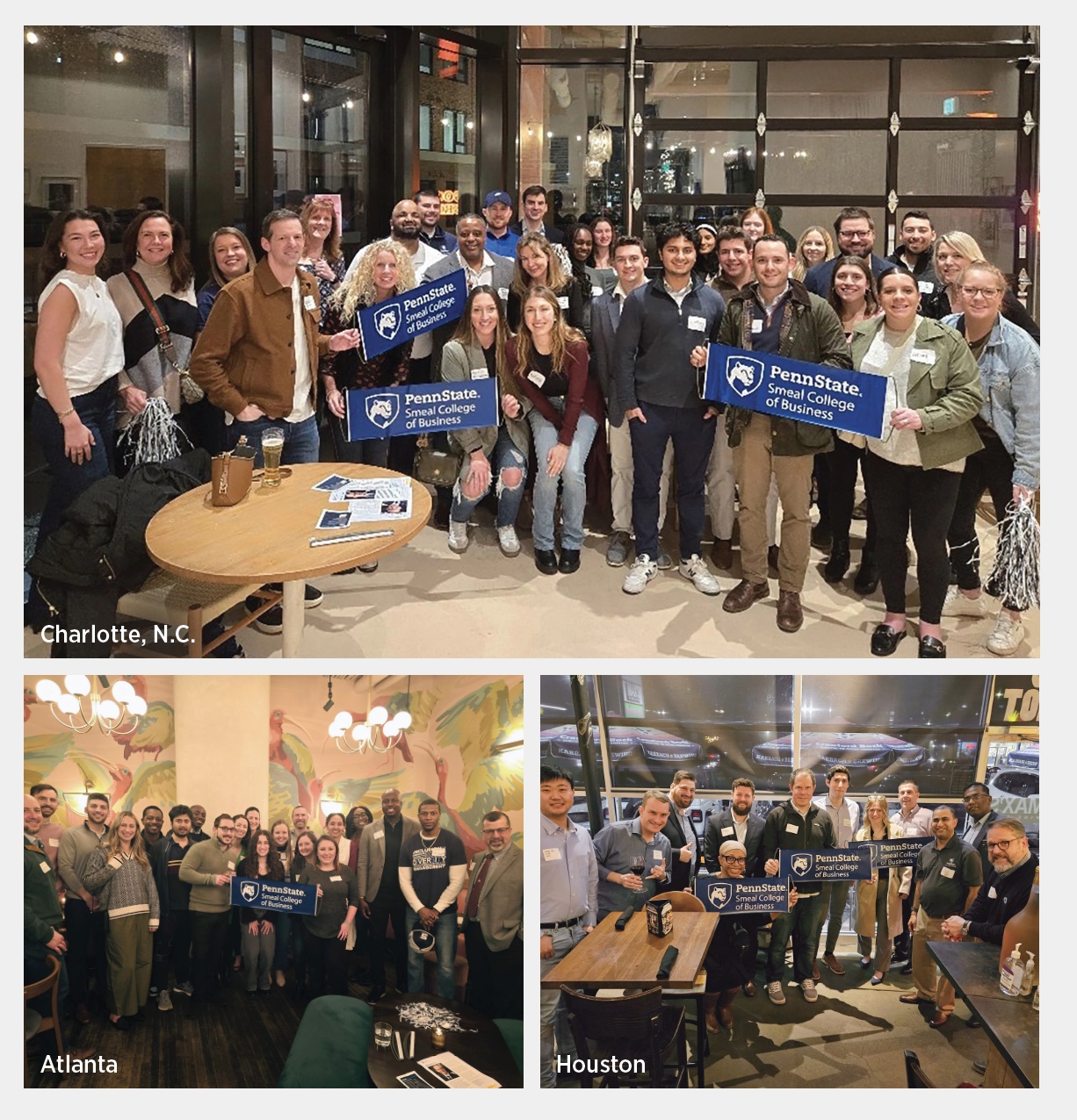 collage of three photos from Smeal Alumni Society chapters group events by Smeal Alumni Society