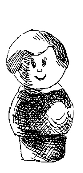 black and white illustration of a child's doll