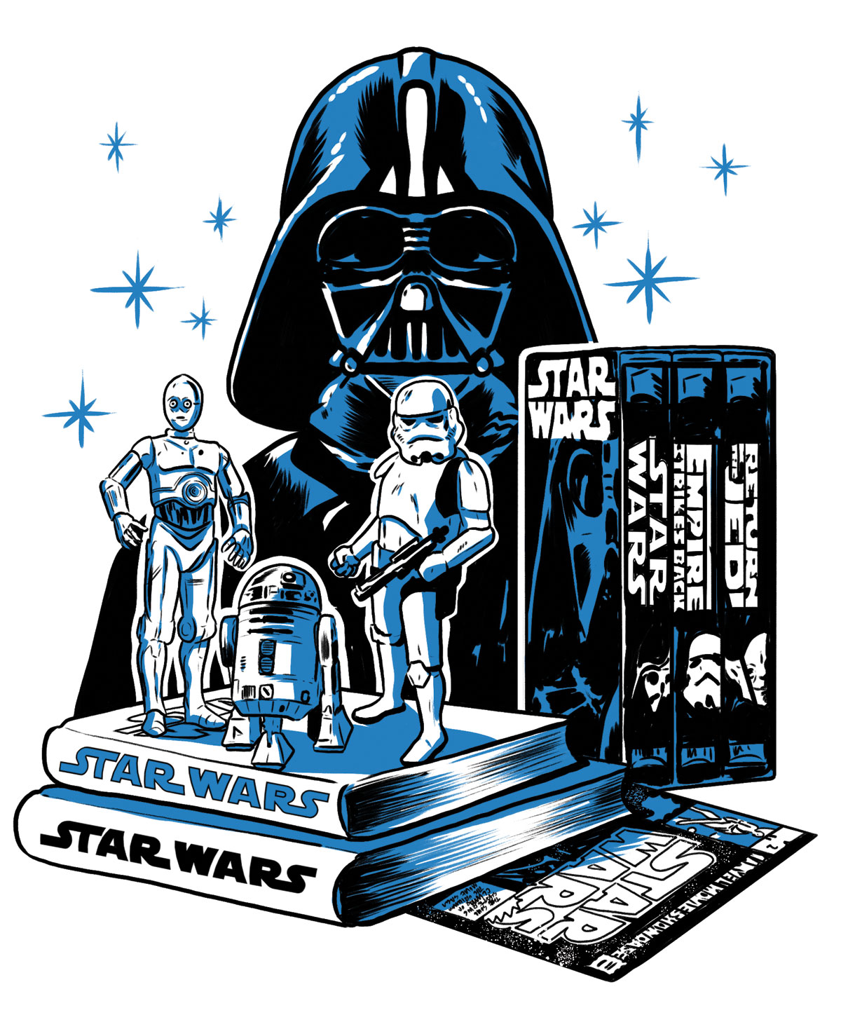 illustration of assorted Star Wars memorabilia by Joel Kimmel