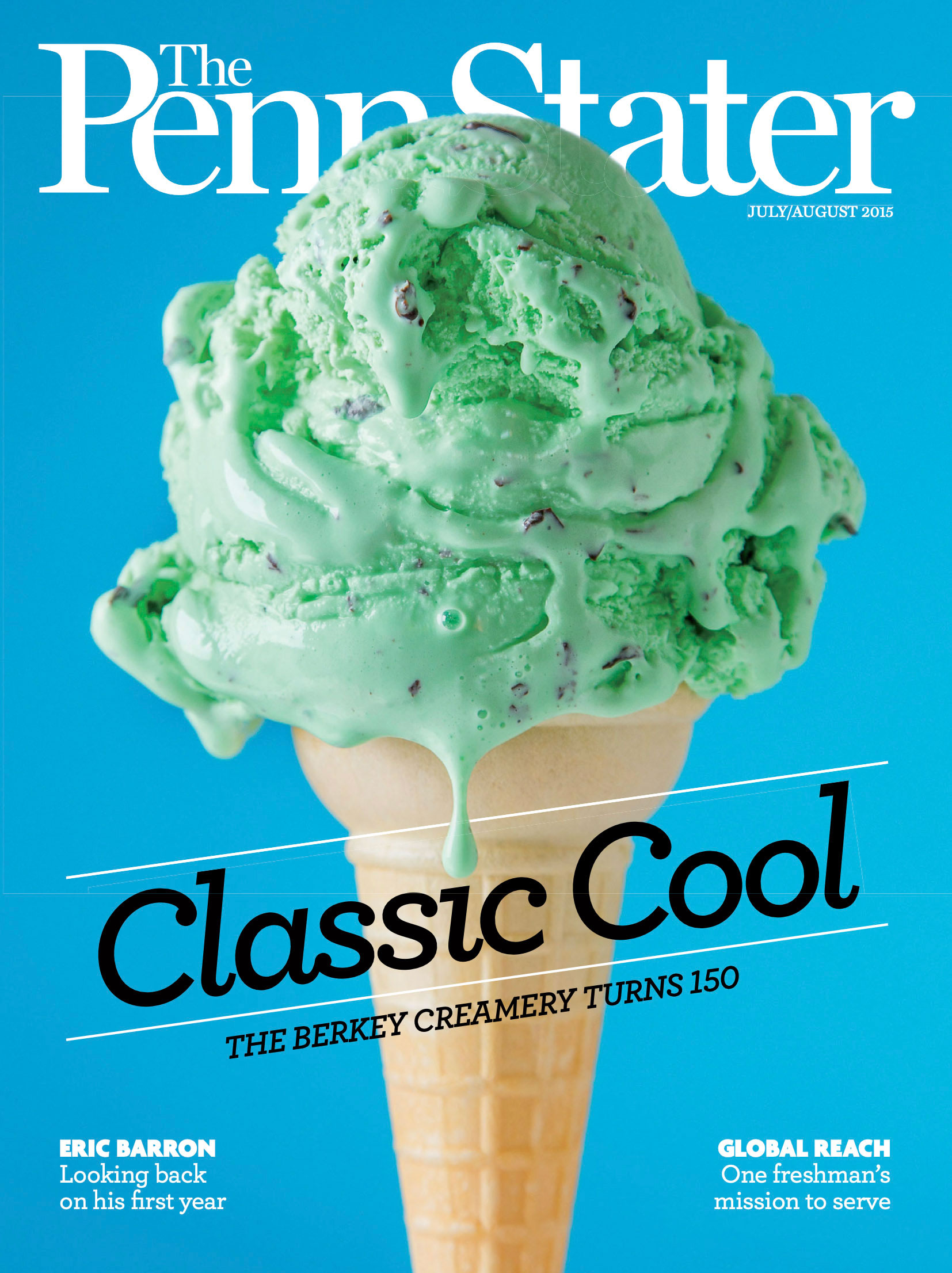 cover of July/Aug '15 issue featuring photo of a Creamery ice cream cone