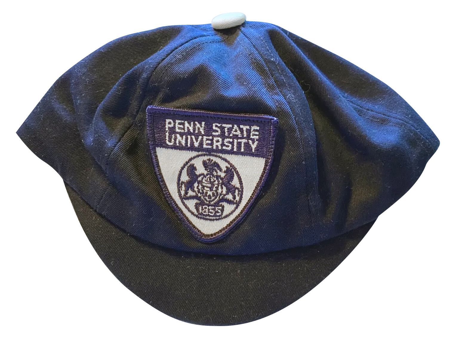 closeup of blue dink hat with Penn State University on it, courtesy