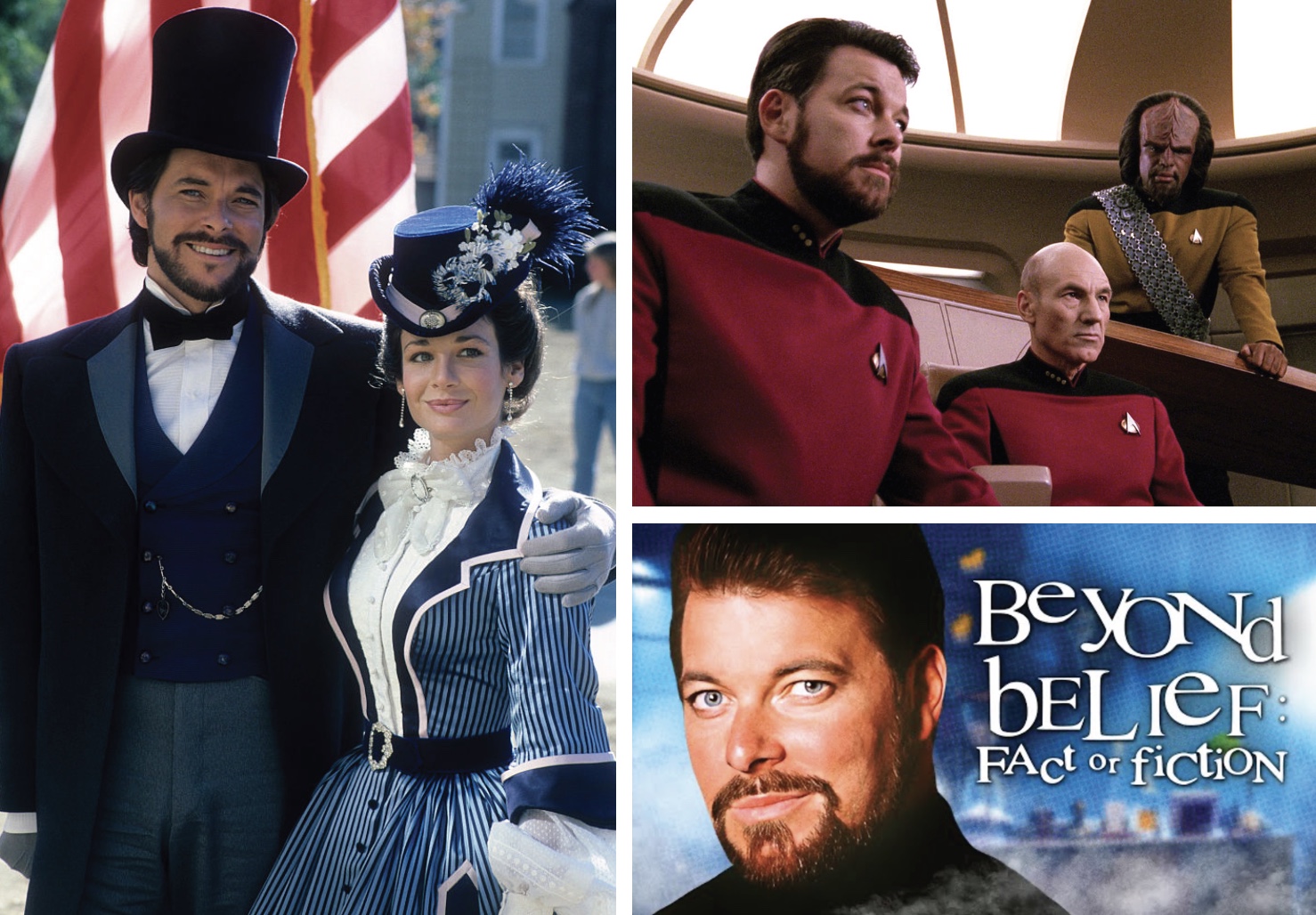 collage of three photos of Frakes in various roles, CBS photo archive