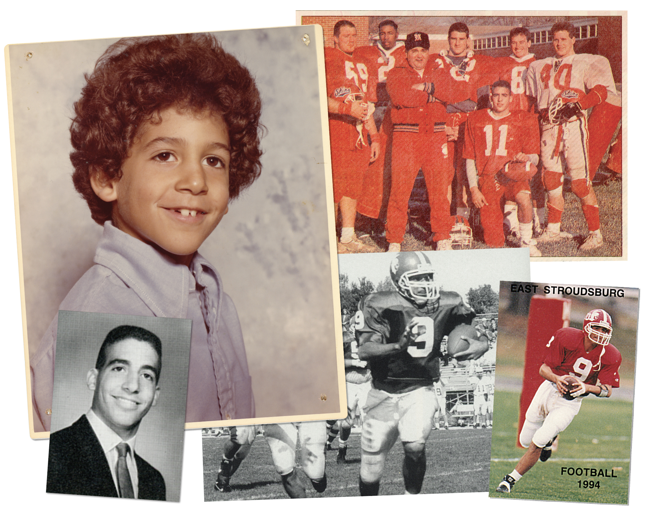 collage of photos of a young James Franklin as a child and playing football, courtesy