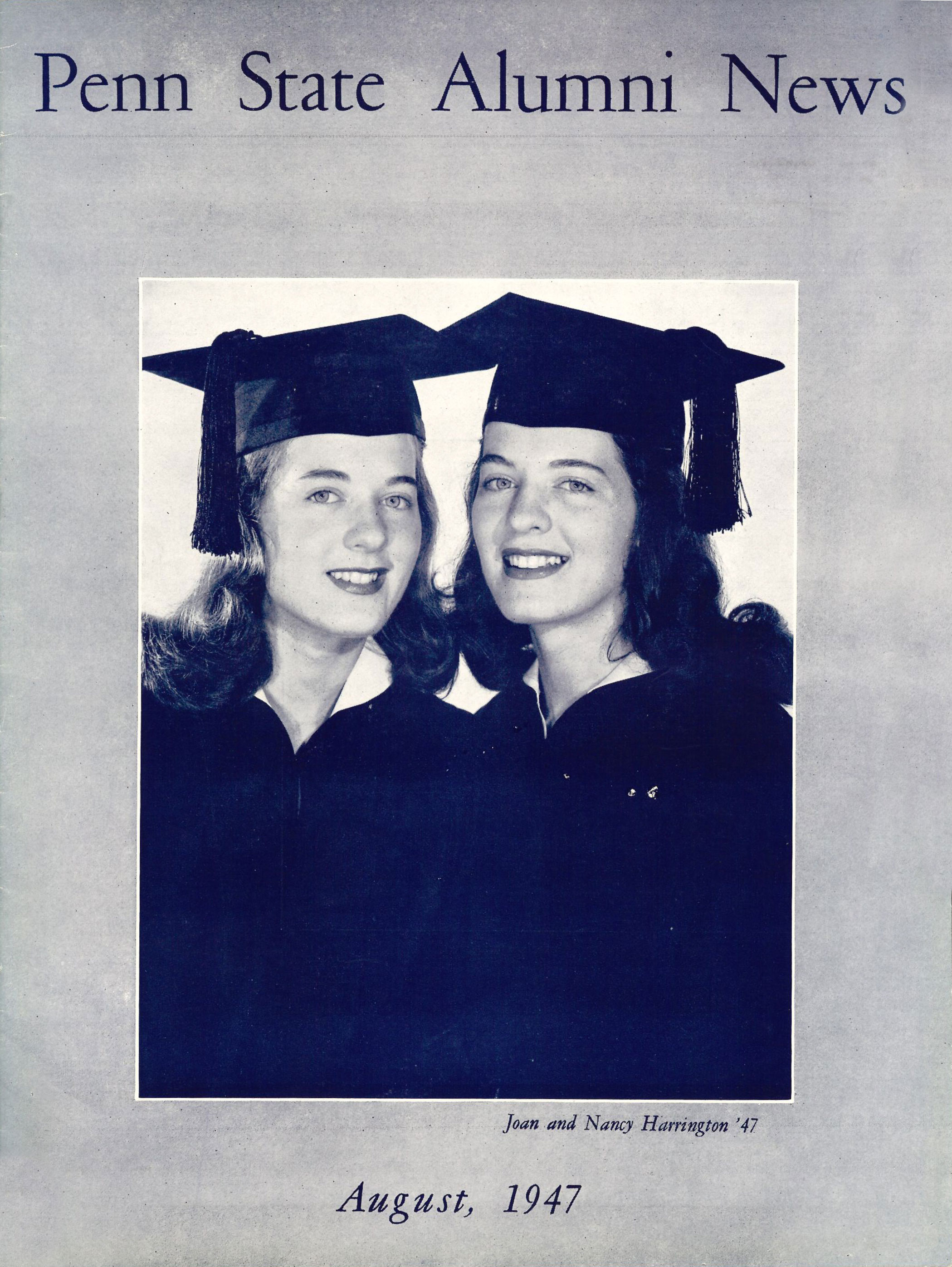 cover of August 1947 Penn State Alumni News featuring Harrington twins by Penn State Alumni Association