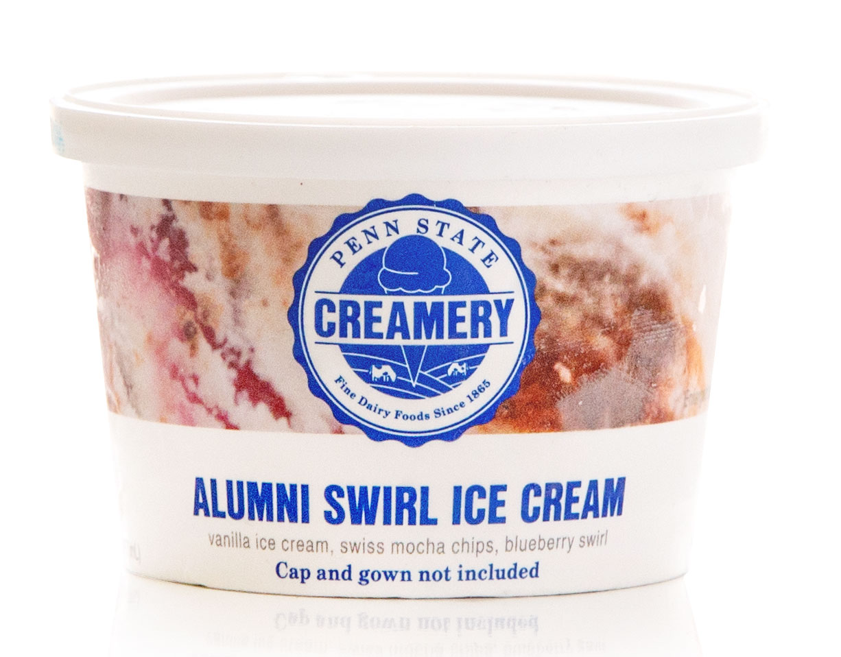 closeup of a cup of Alumni Swirl Creamery ice cream