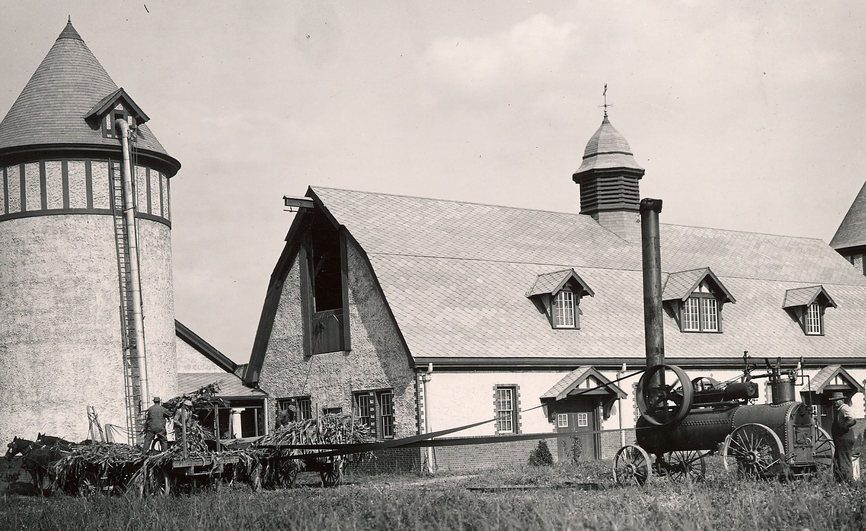 black and white photo of the College Barns, by Penn State Archives 