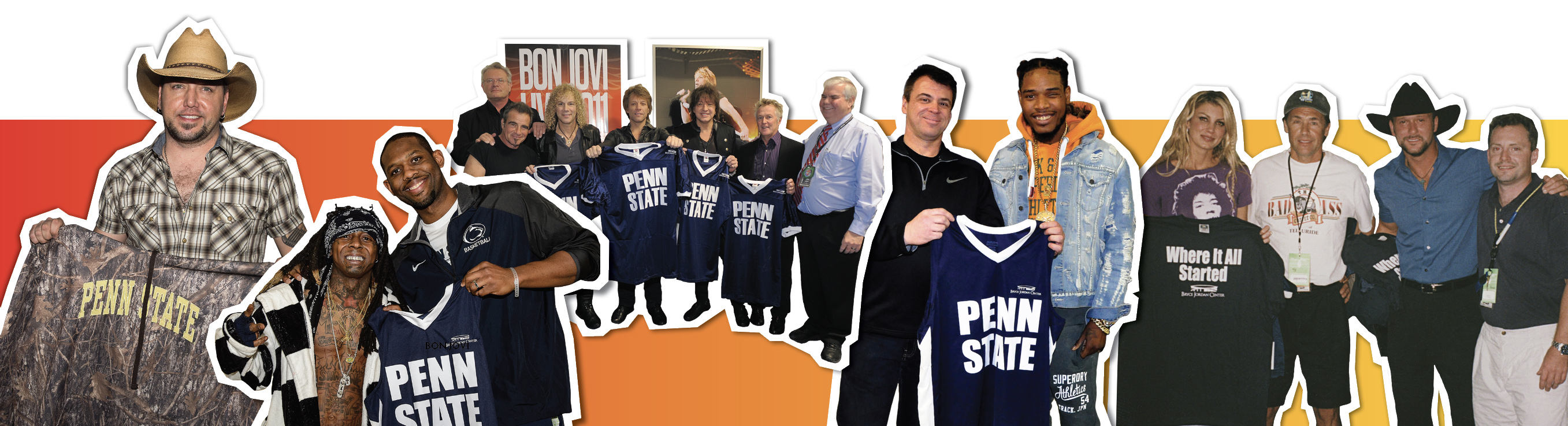 Jason Aldean, Lil Wayne, Bon Jovi, Fetty Wap, and Faith Hill and Tim McGraw with Penn State jerseys