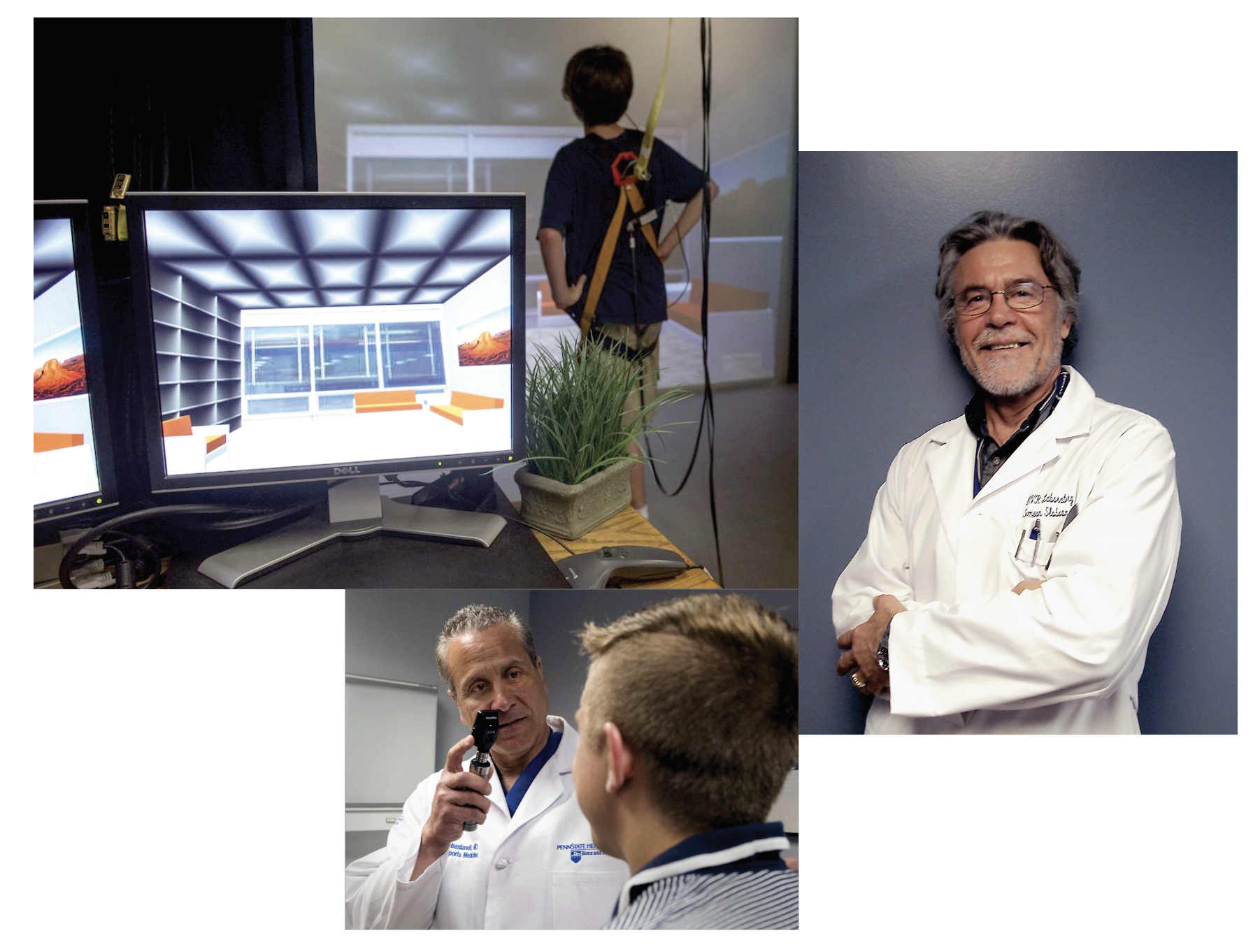 three photos of Sebastianelli and Slobounov at work by Penn State