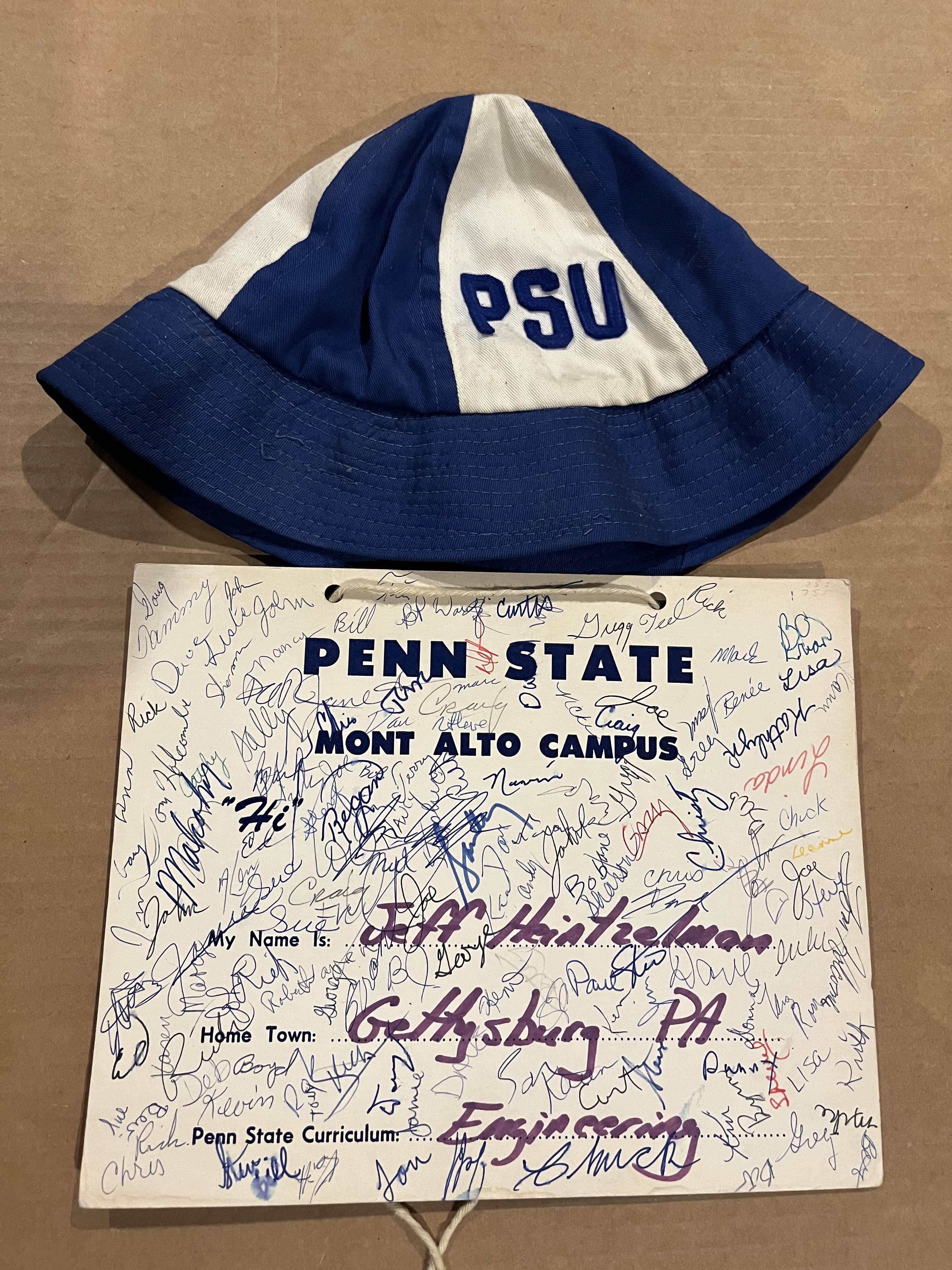 Mont Alto dink and name tag with dozens of signatures, photo courtesy