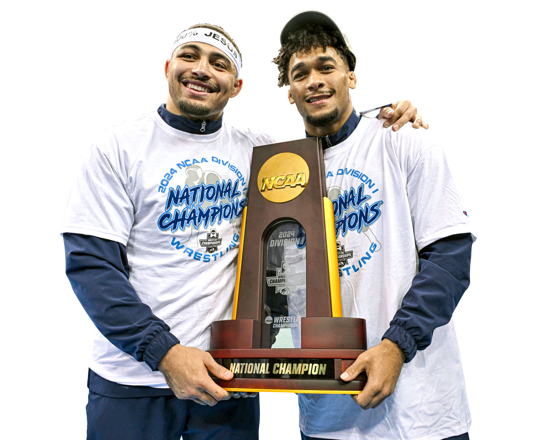Brooks and Starocci holding up the trophy by Mark Selders/Penn State Athletics