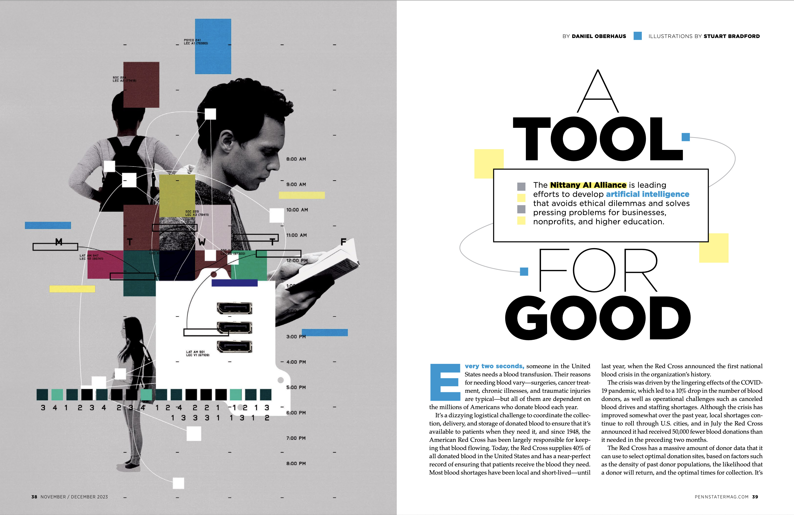two-page spread of a tool for good from nd23 featuring illustration by stuart bradford