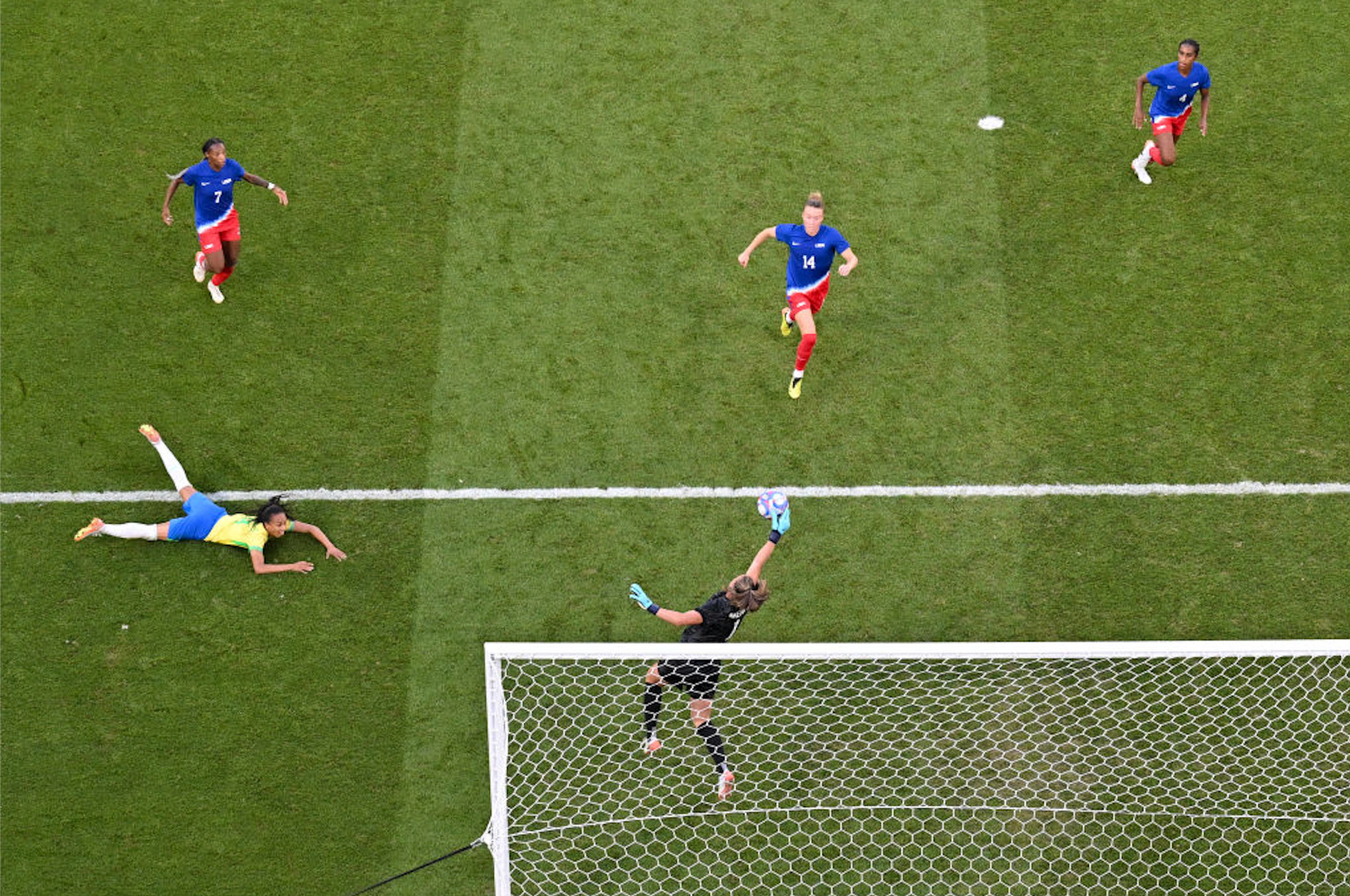 Naeher's game-winning save against Brazil in the Summer 2024 Olympics, photo by Franck Fife/Getty Images