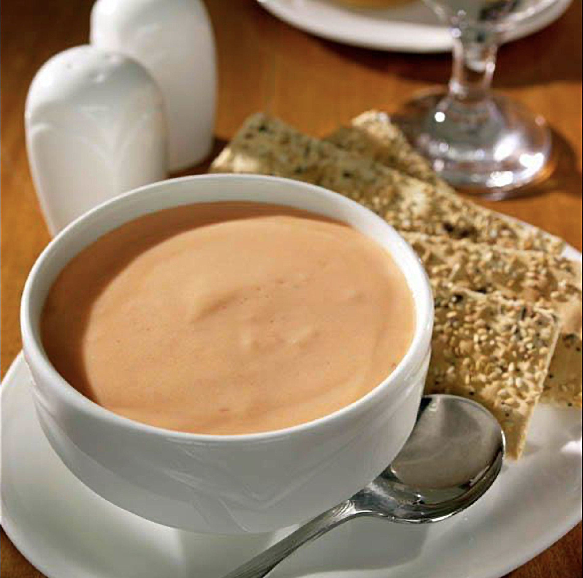 closeup of Nittany Lion Inn lobster bisque and crackers, courtesy