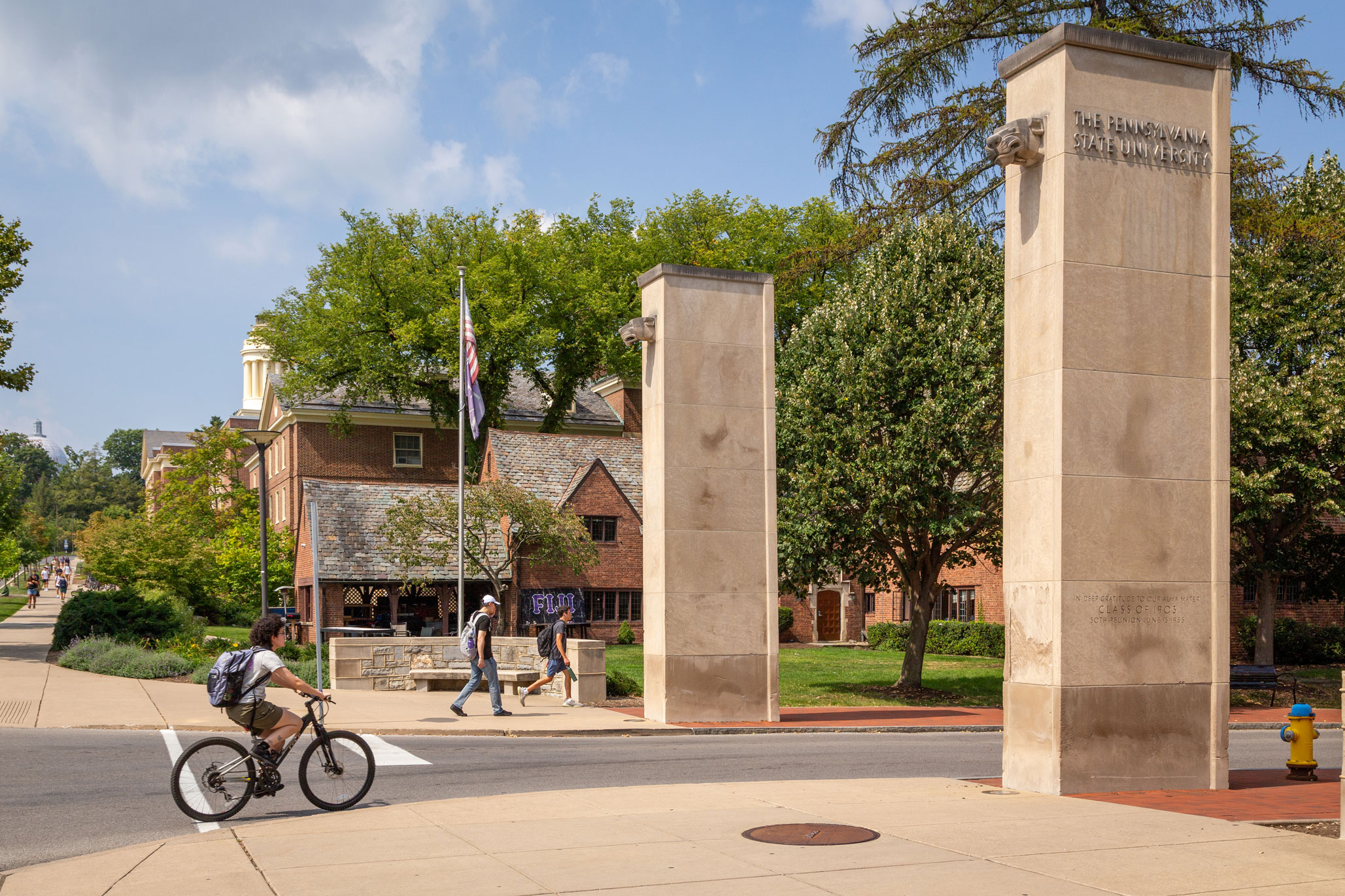 Lion gates at the entry to West Campus, photo by Penn State Archives