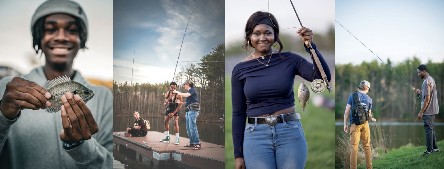 collage of four photos of students fly fishing courtesy George Daniels