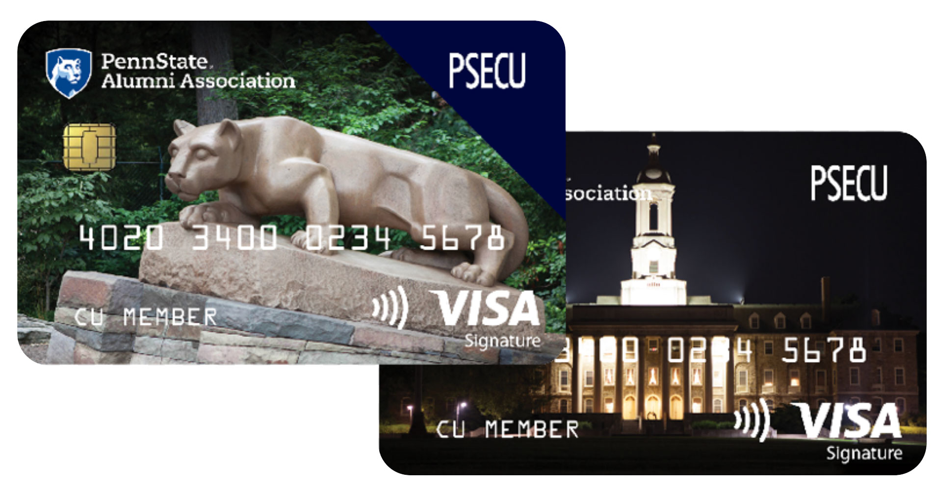 two PSECU credit cards with PSAA logo