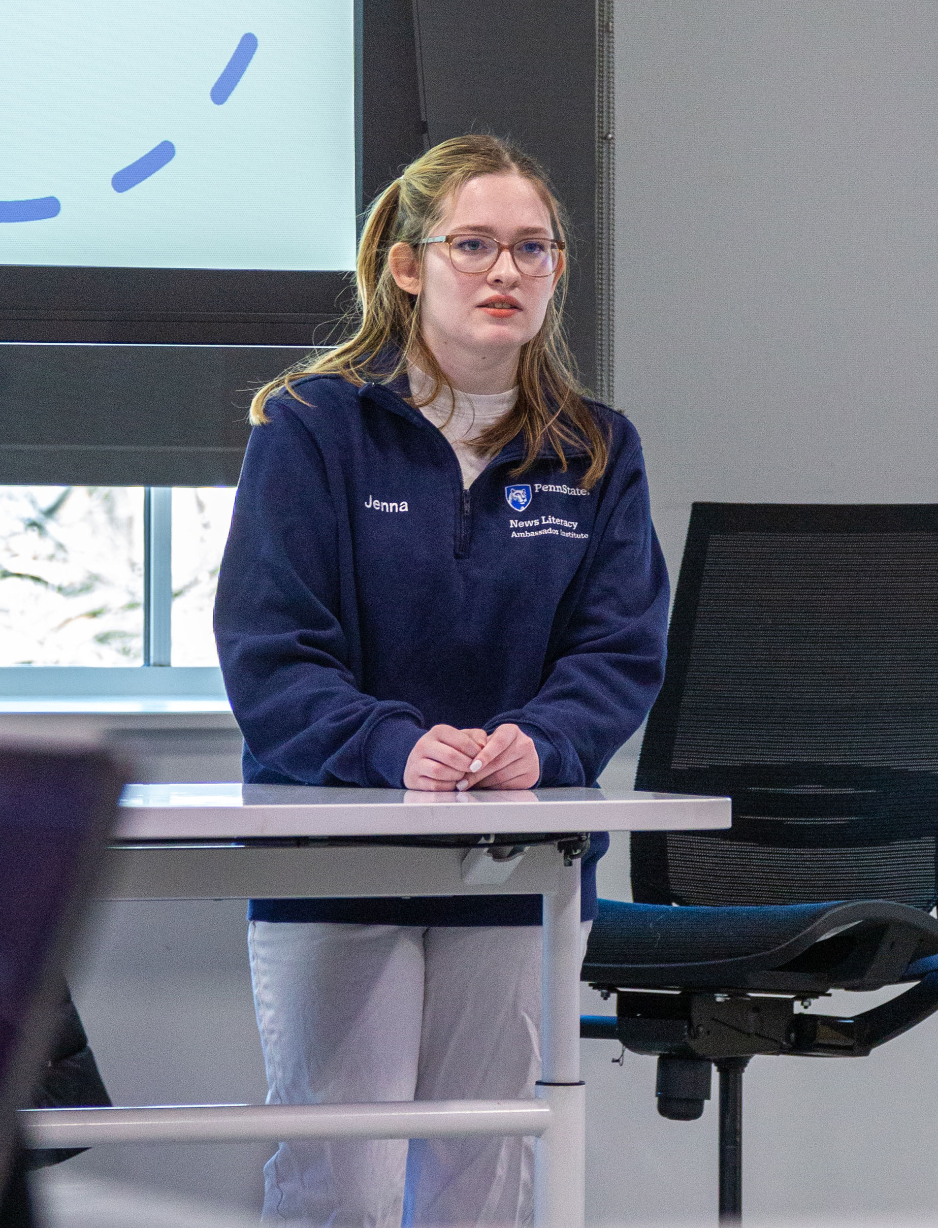 Jenna Meleedy standing, photo by Nick Sloff '92 A&A