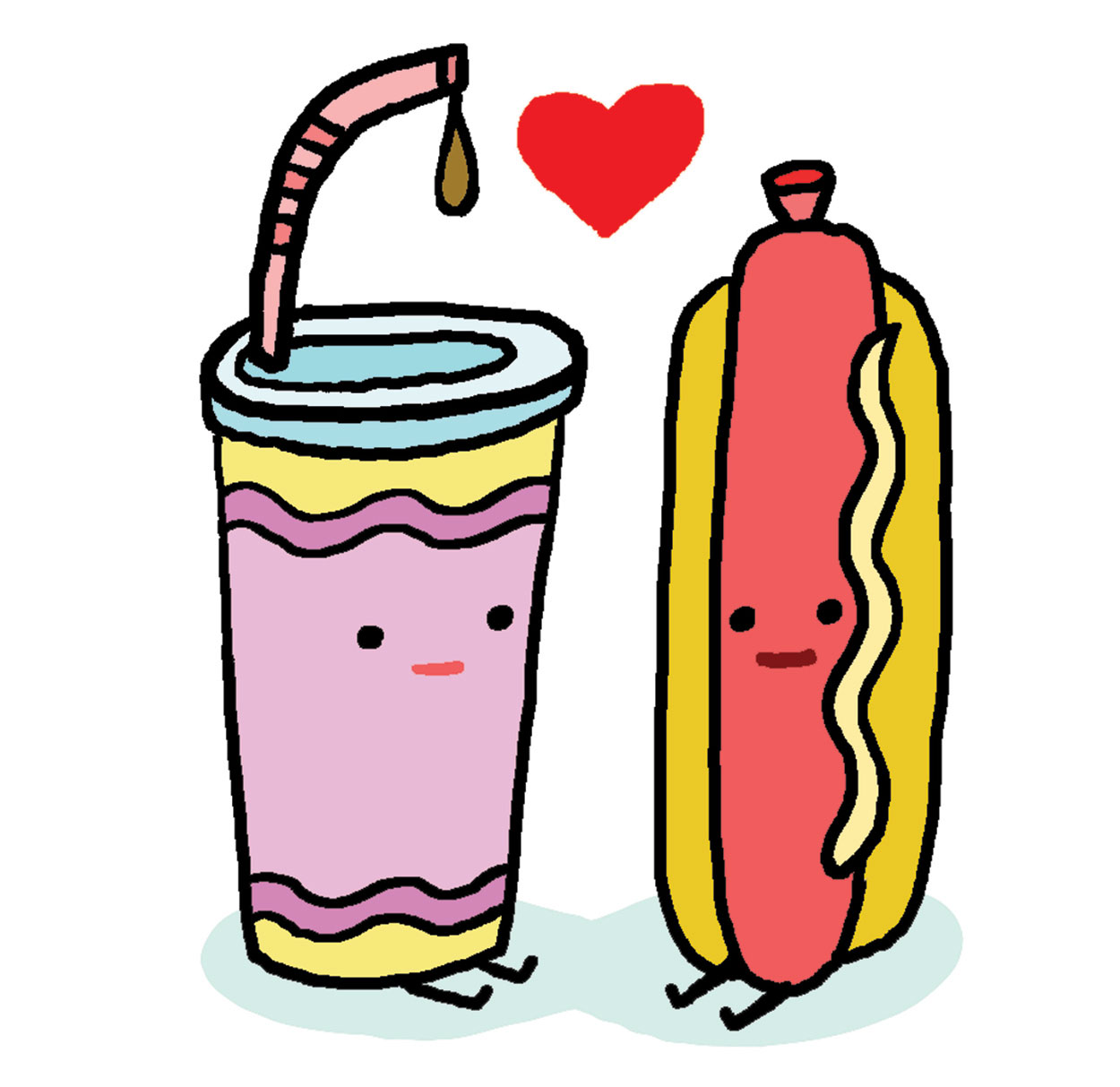 illustration of a soft drink and hot dog by Aaron Meshon