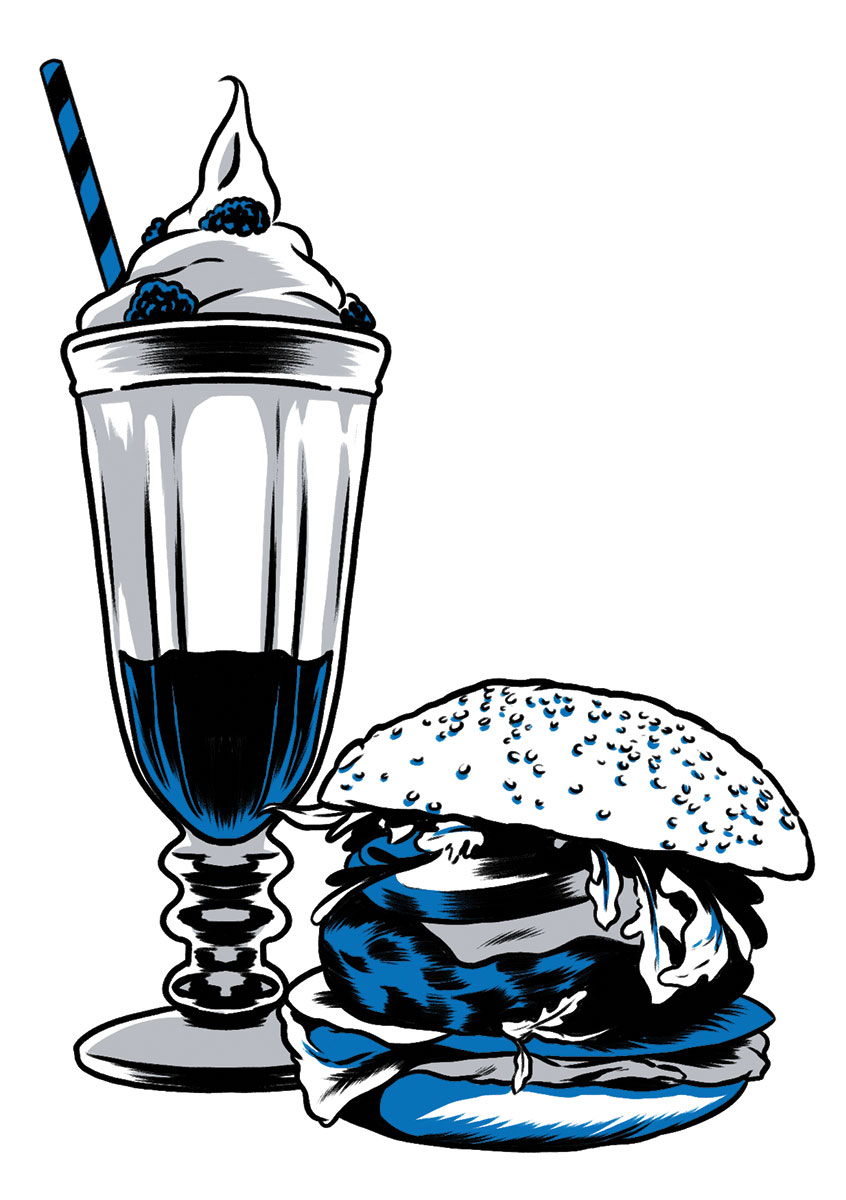 illustration of a burger and milkshake by Joel Kimmel